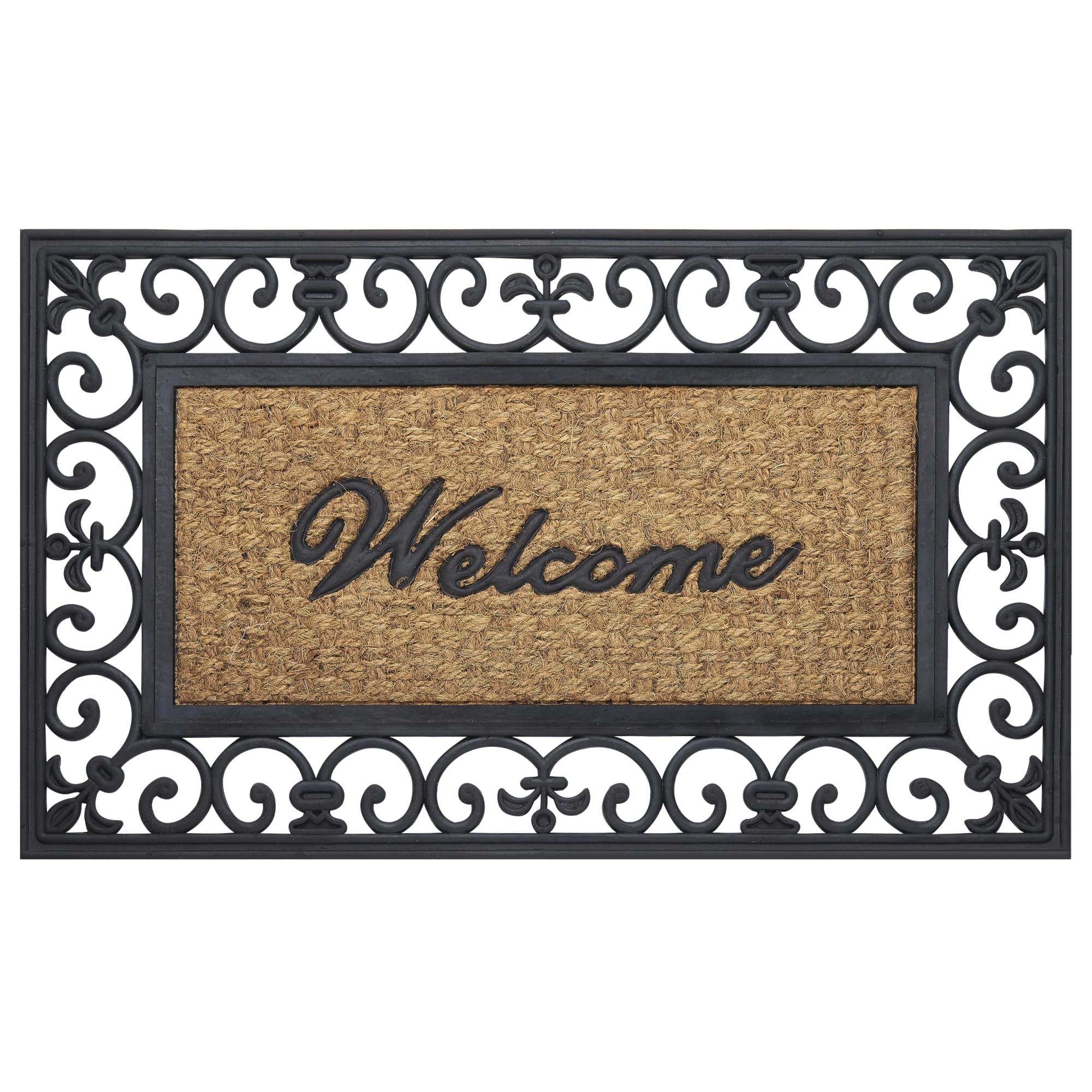Wrought Iron Rubber Mat Fleur De Lis  - 18x30