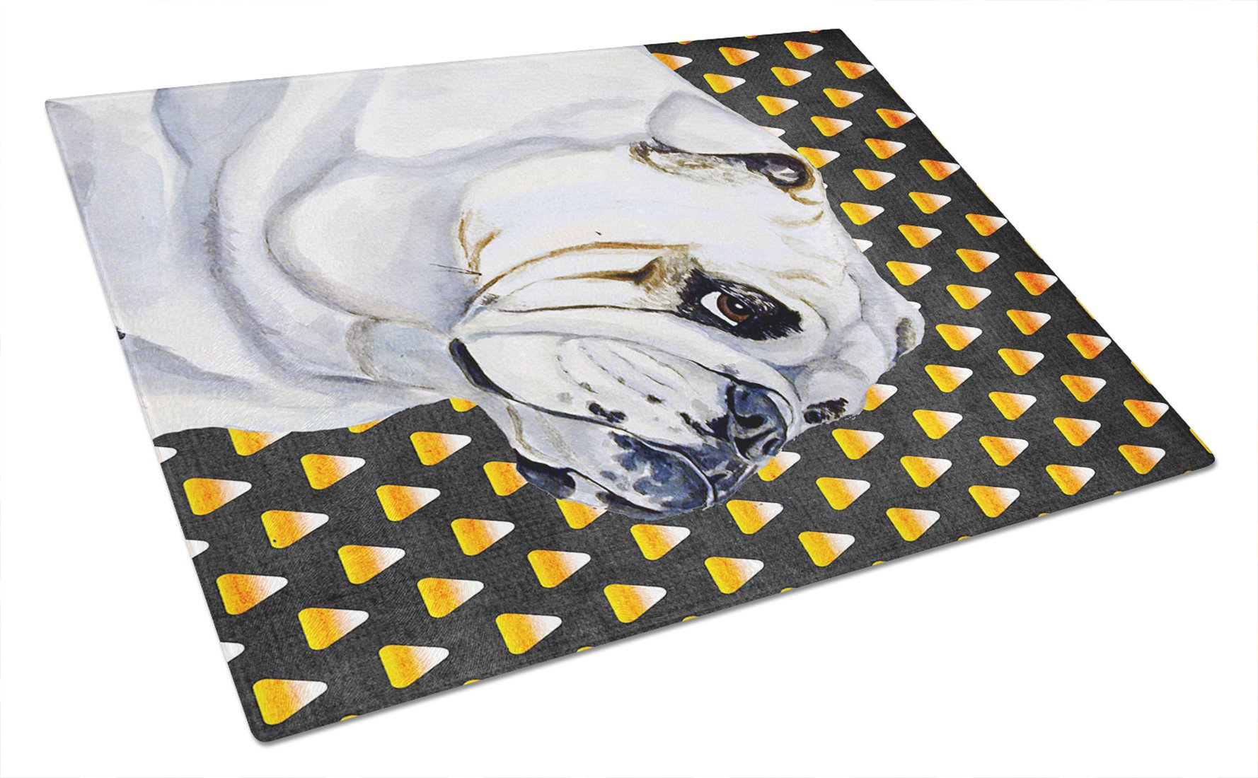 Carolines Treasures LH9060LCB Bulldog English Candy Corn Halloween Portrait Glass Cutting Board Large Decorative Tempered Glass Kitchen Cutting and Serving Board Large Size Chopping Board