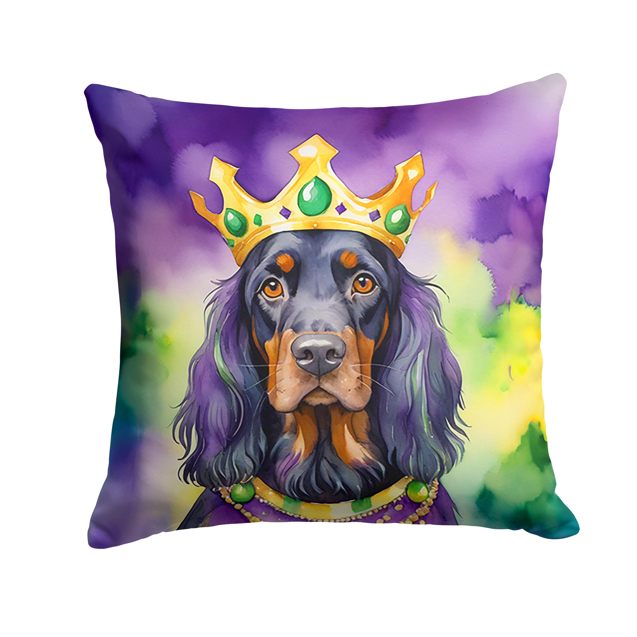Carolines Treasures Gordon Setter King of Mardi Gras Throw Pillow Machine Washable, Indoor Outdoor Decorative Pillow for Couch, Bed or Patio, 14Hx14W