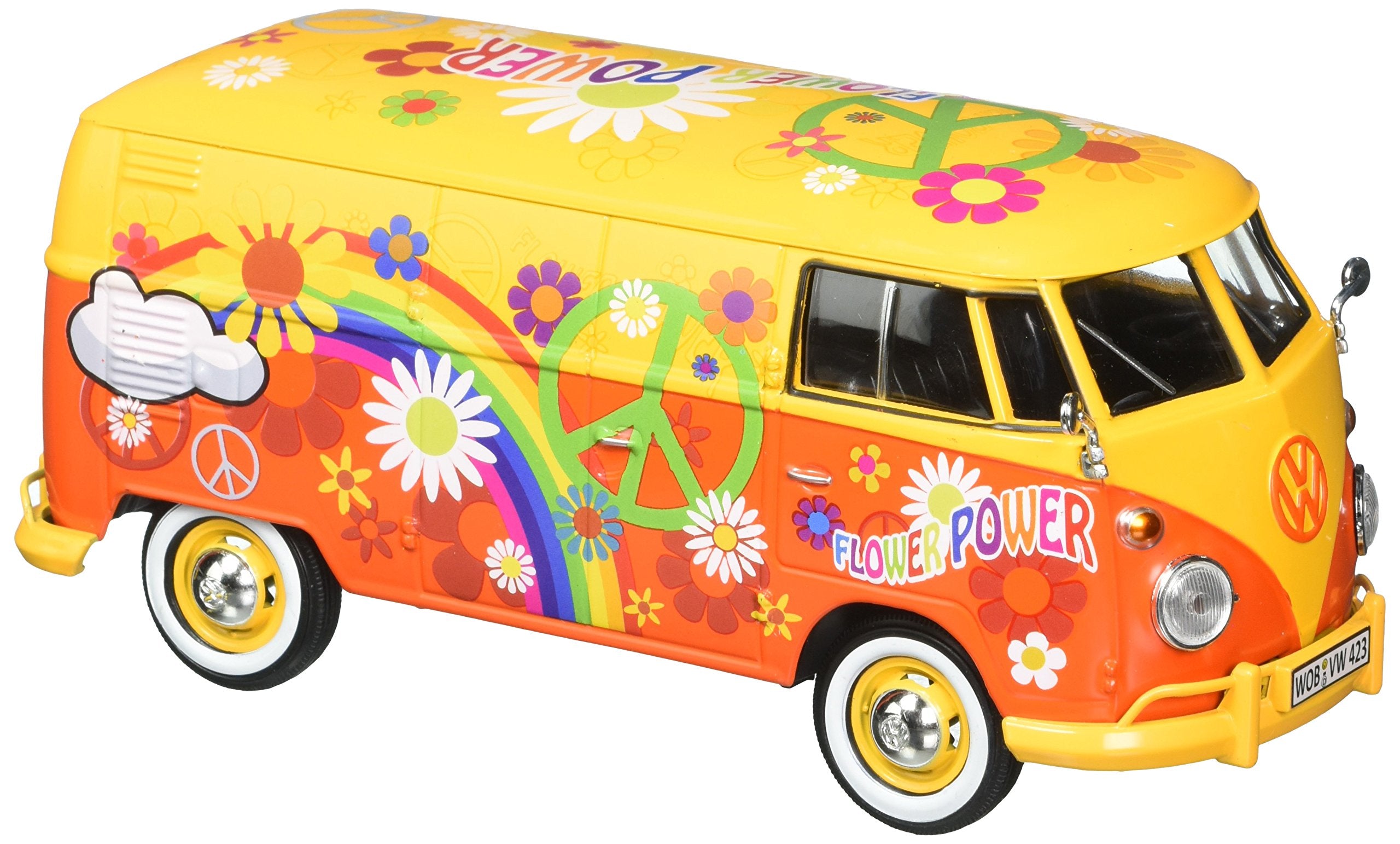 Volkswagen Type 2 (T1) Delivery Van Flower Power 1/24 Diecast Car Model by Motormax