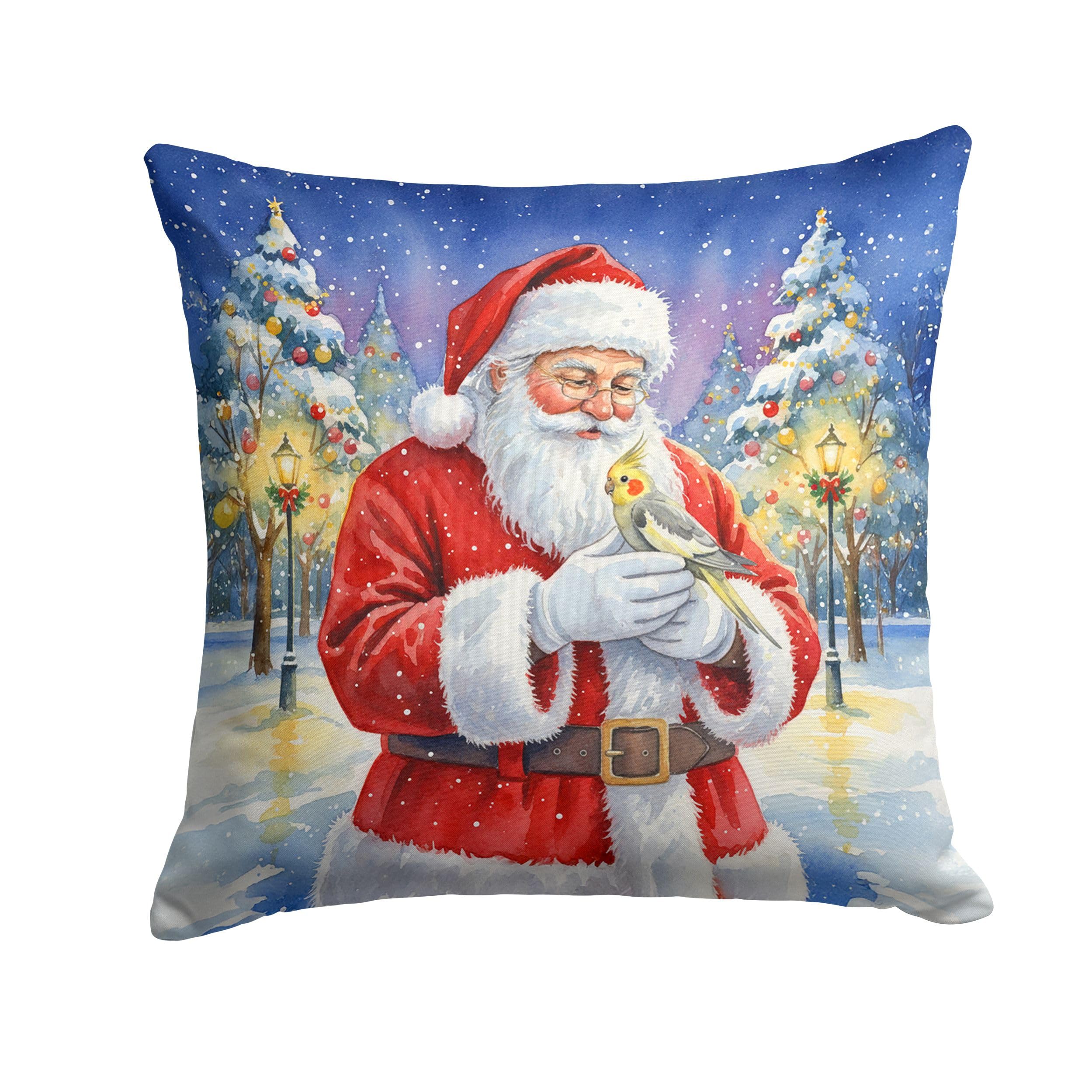 Carolines Treasures Cockatiel with Santa Claus Throw Pillow Decorative Indoor Outdoor Accent Cushion for Couch, Bed or Patio, 18Hx18W