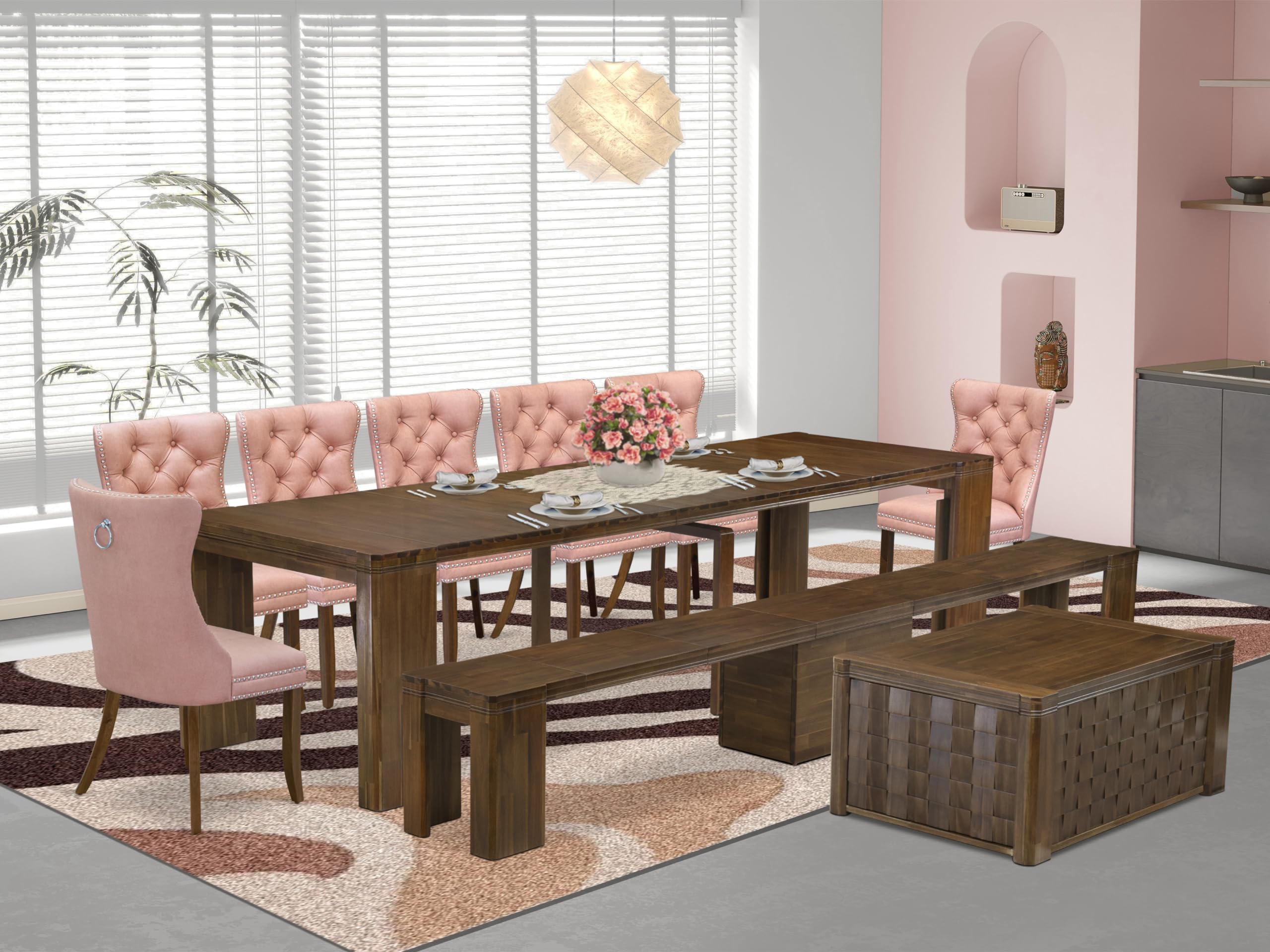 10 Pieces Extendable Dining Set Includes a Rectangle Kitchen Table