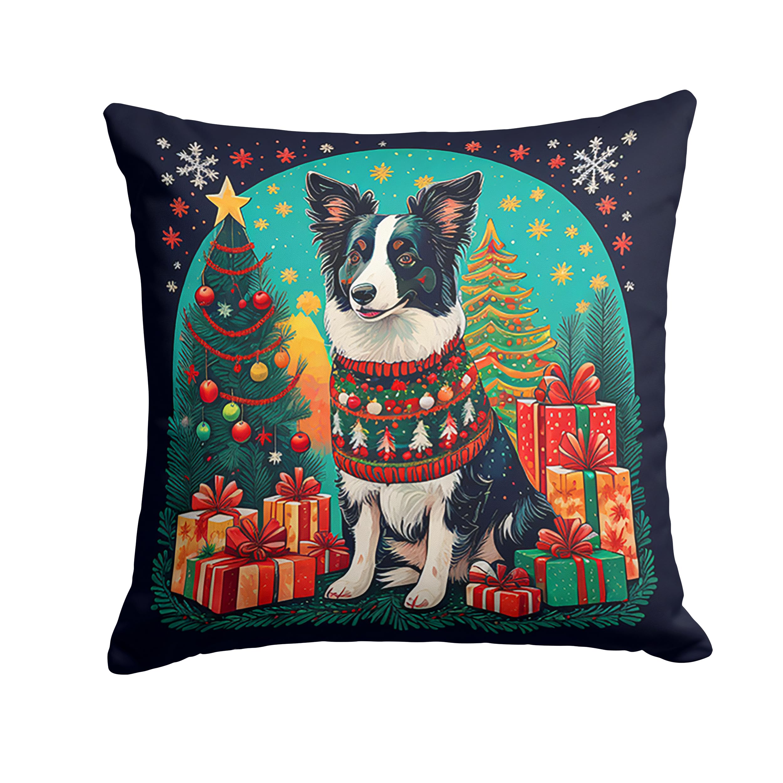 Border Collie Christmas Throw Pillow