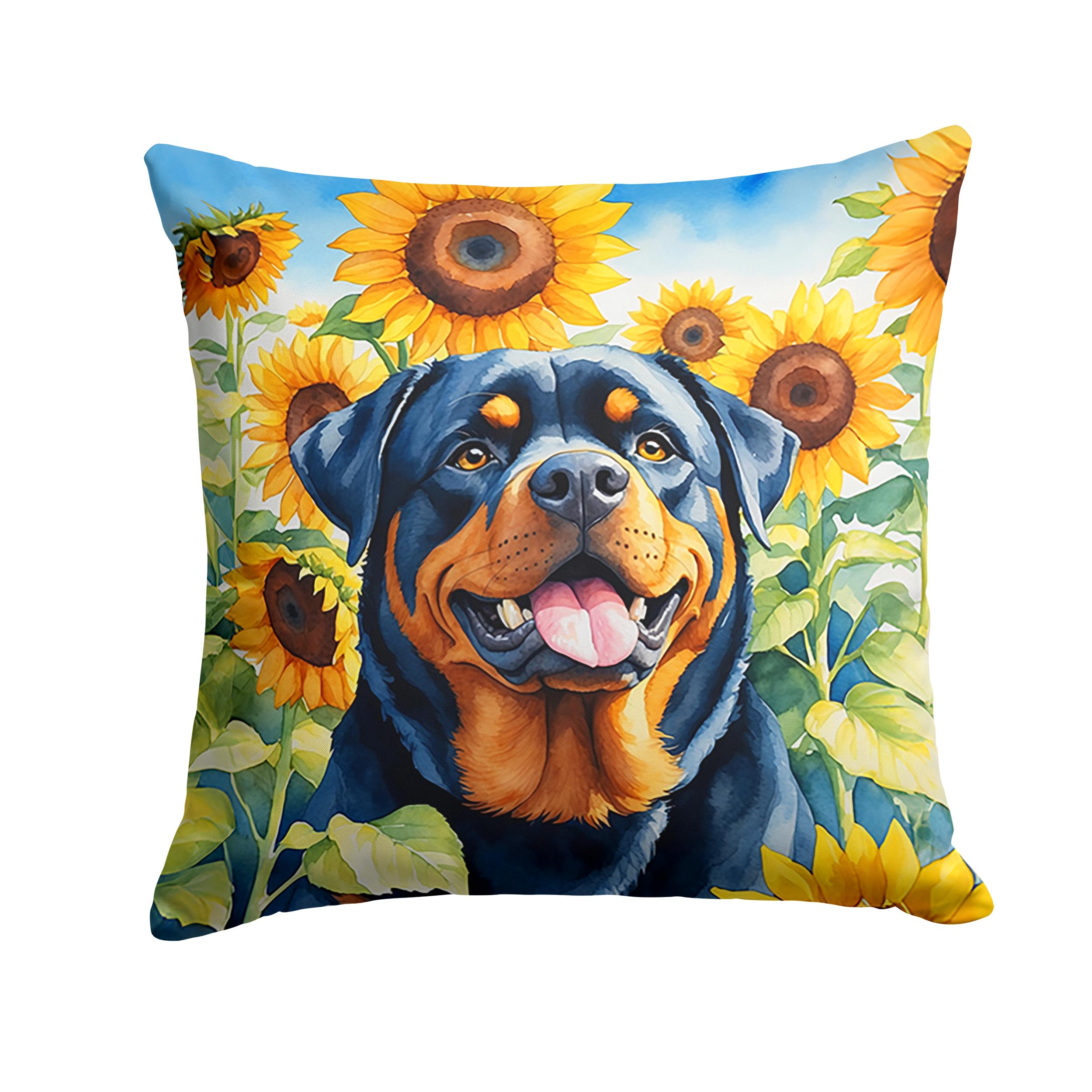 Carolines Treasures in Sunflowers Throw Pillow, 18Hx18W, Rottweiler 6150