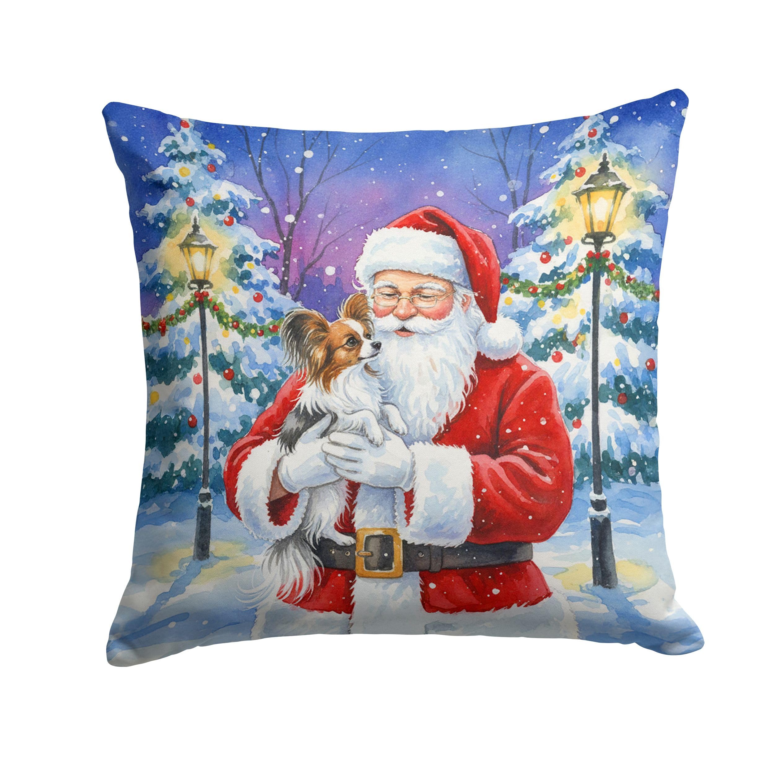 Carolines Treasures Papillon with Santa Claus Throw Pillow Decorative Indoor Outdoor Accent Cushion for Couch, Bed or Patio, 18Hx18W