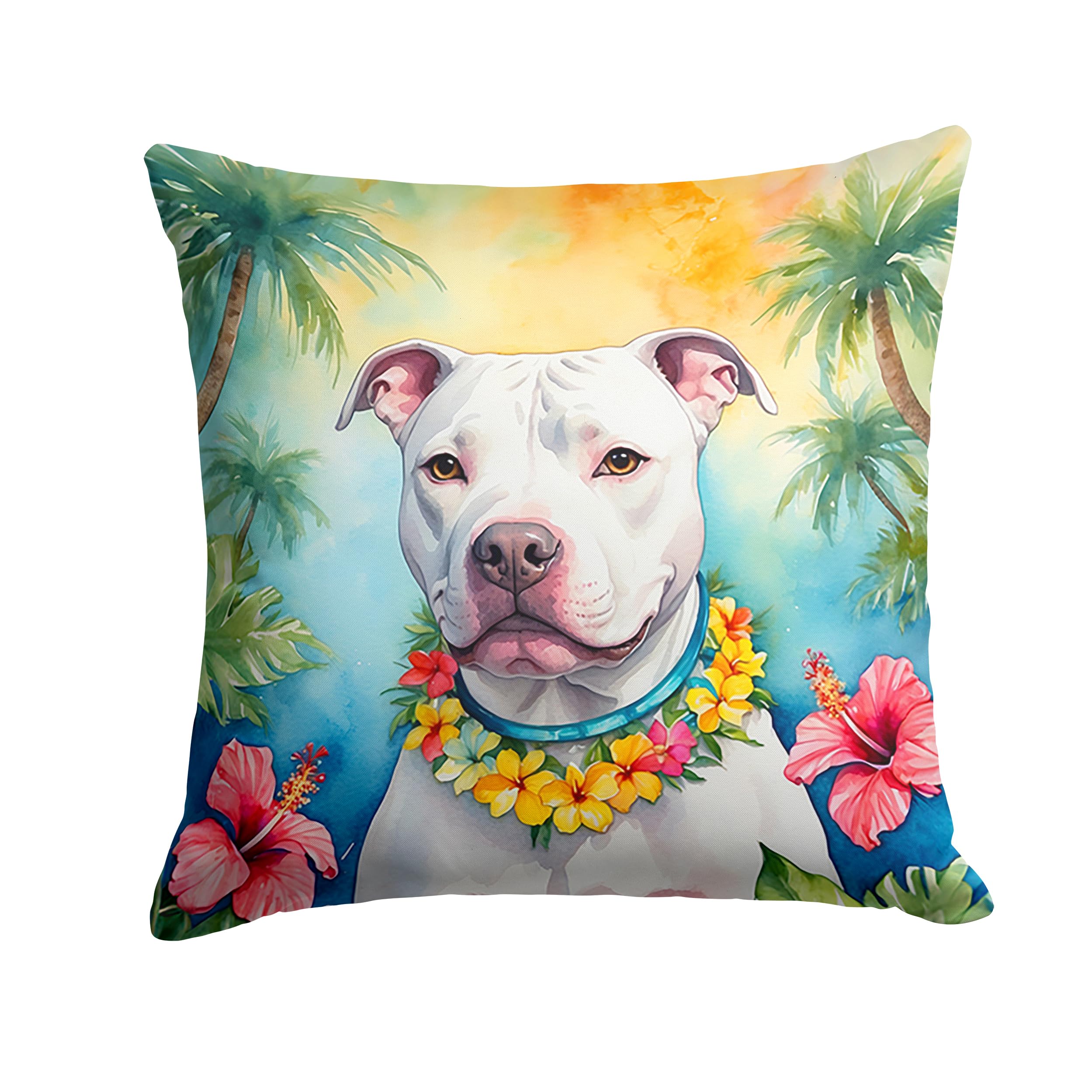 Carolines Treasures Luau Party Decorative Throw Pillow, 14Hx14W, Pit Bull Terrier 6489
