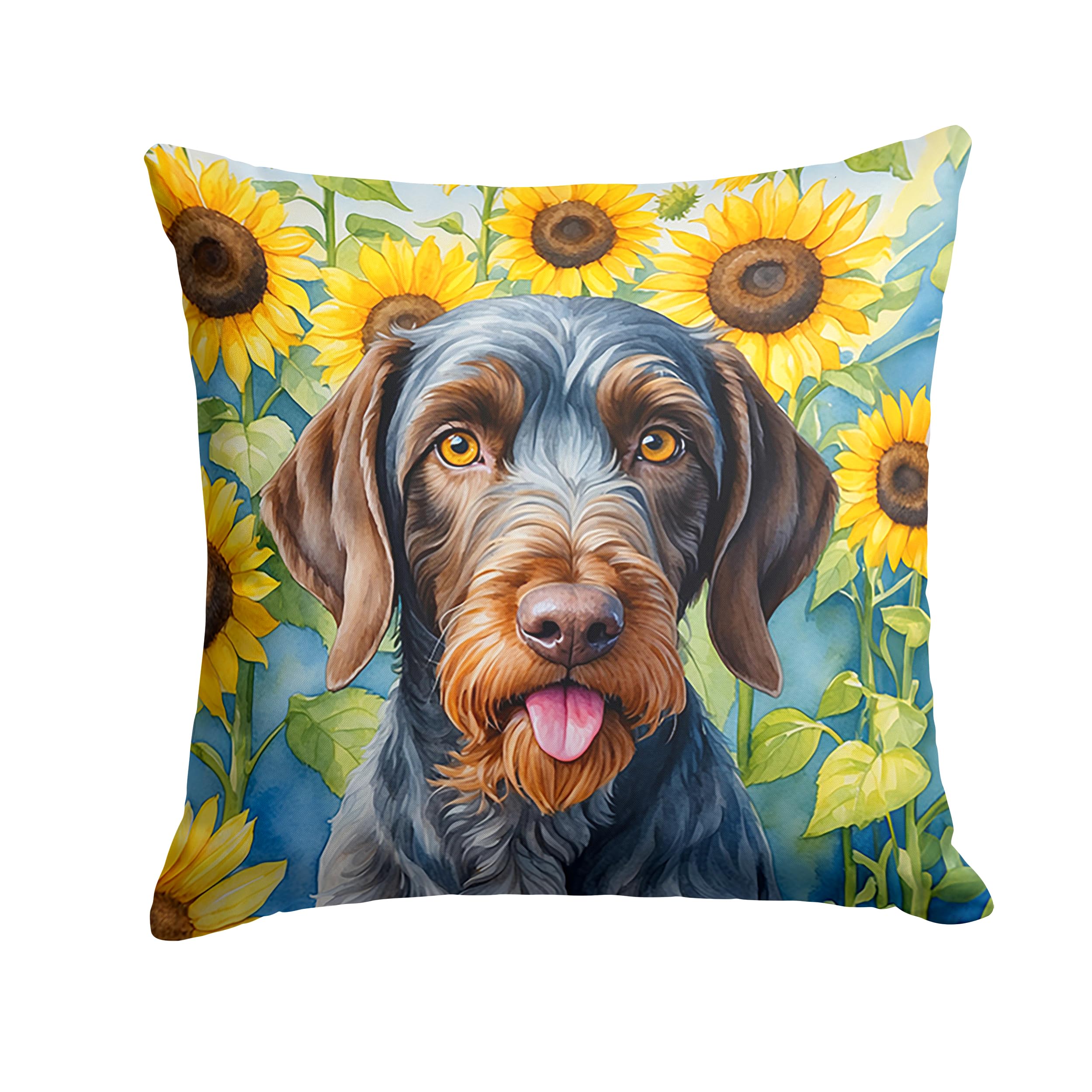 Carolines Treasures in Sunflowers Throw Pillow, 18Hx18W, German Wirehaired Pointer 6086