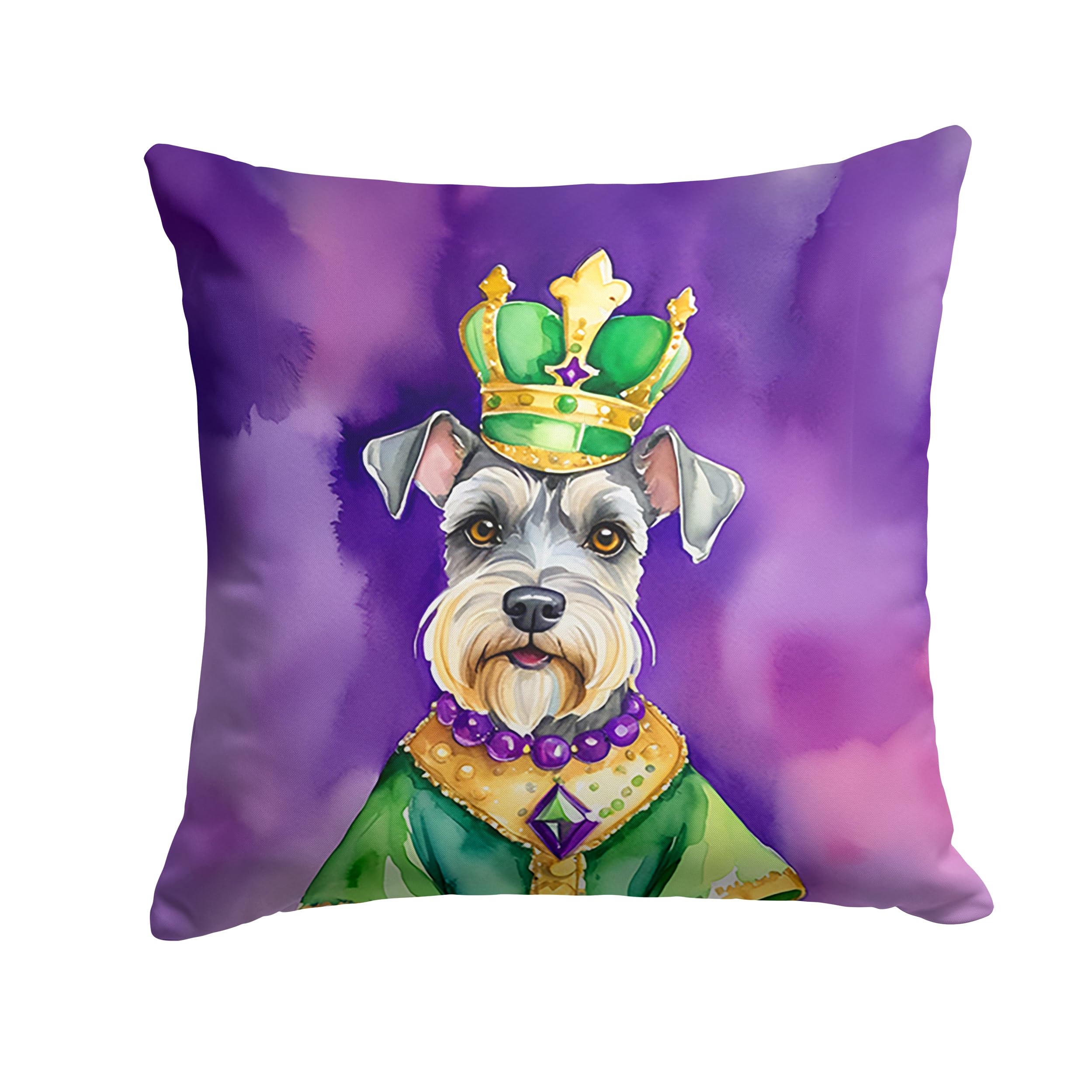 Carolines Treasures Schnauzer King of Mardi Gras Throw Pillow Machine Washable, Indoor Outdoor Decorative Pillow for Couch, Bed or Patio, 14Hx14W