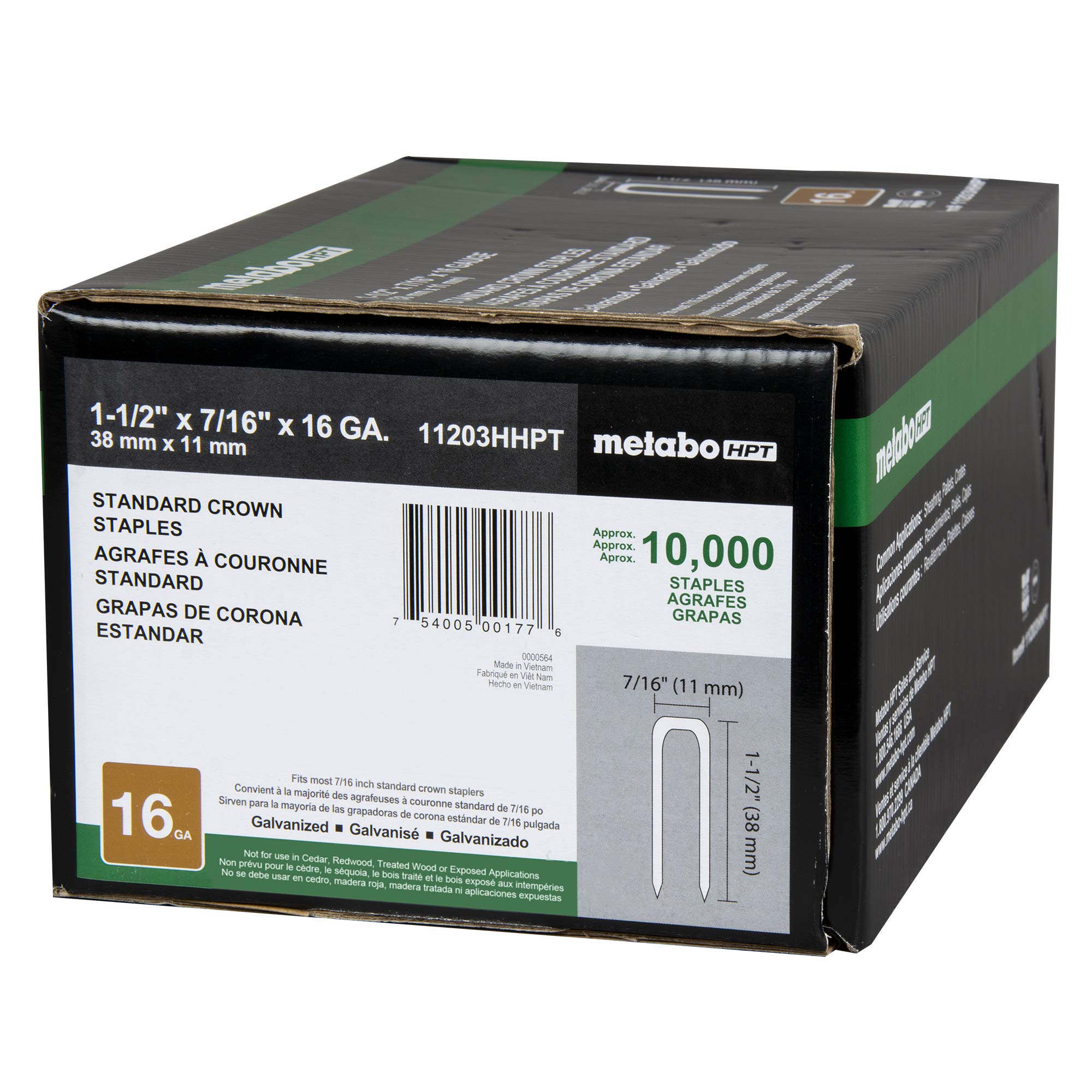 Metabo Hpt 16 Gauge Galvanized Standard Crown Staples For N5008Ac2 716-Inch X 1-12-Inch 10000 Count (11203Hhpt)