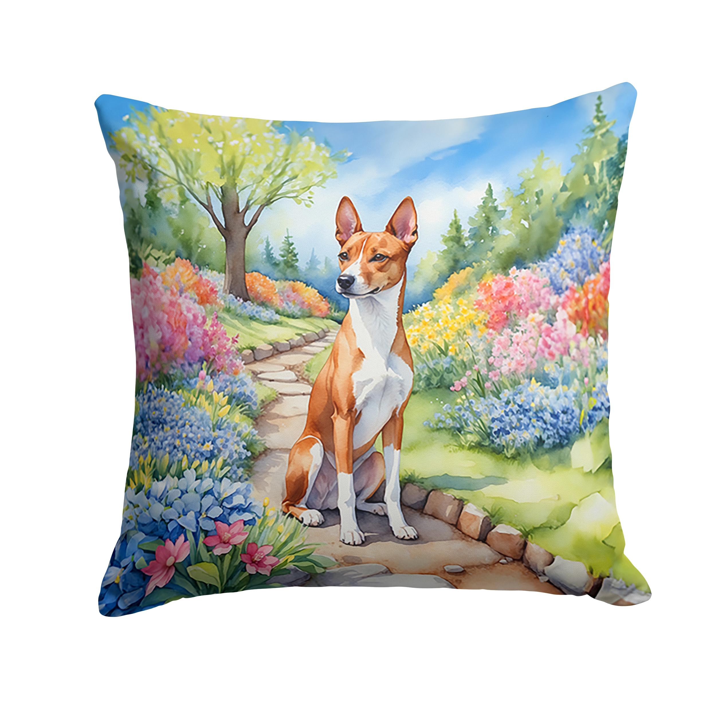 Basenji Spring Garden Throw Pillow