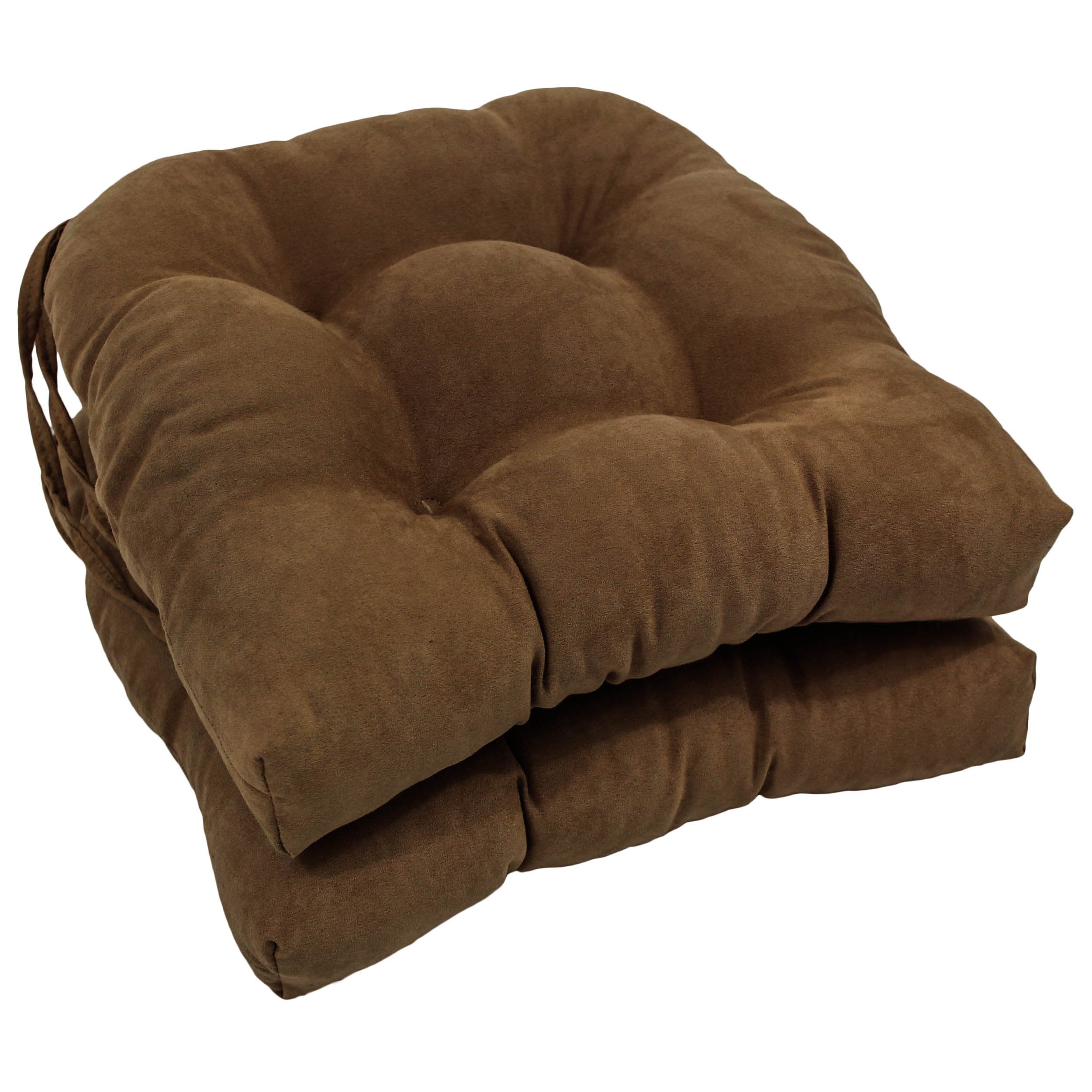 16-inch Solid Microsuede U-shaped Tufted Chair Cushions (Set of 2) - Chocolate