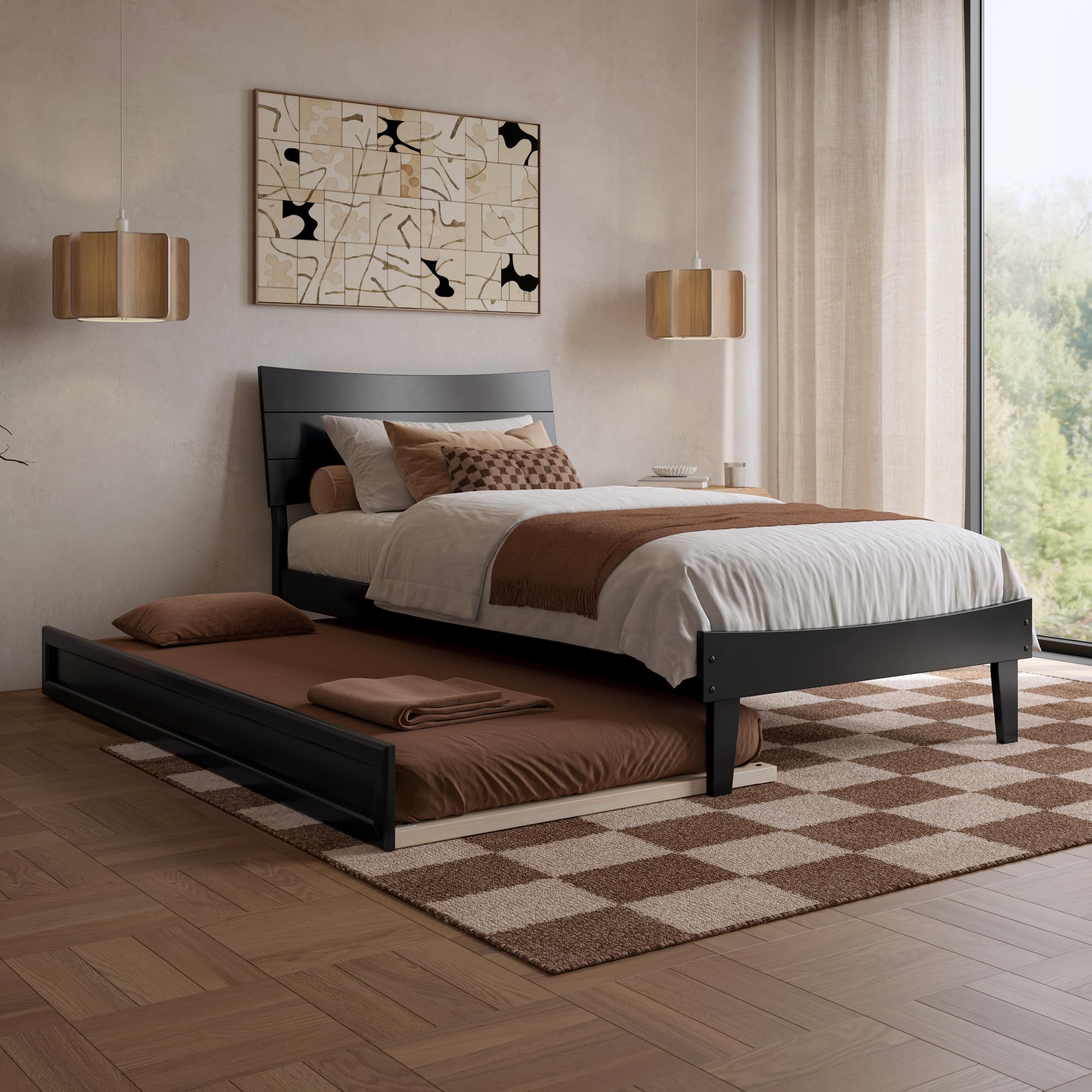 Phoenix Twin XL Platform Bed with Twin XL Trundle in Black