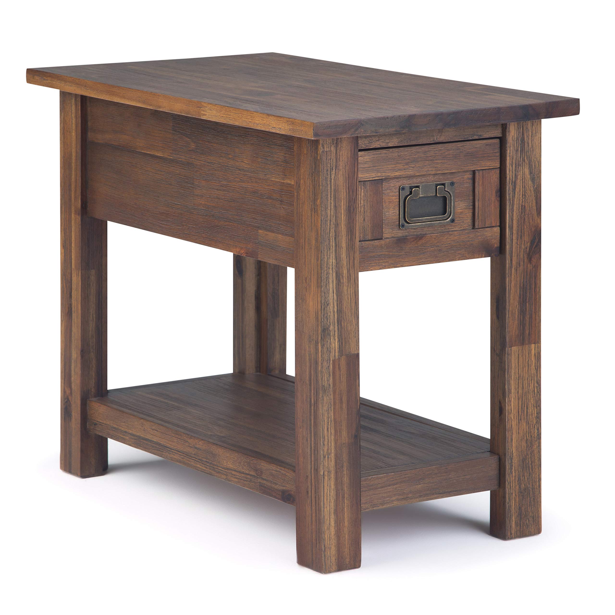 Simplihome Monroe Solid Acacia Wood 14 Inch Wide Rectangle Rustic Narrow Side Table In Distressed Charcoal Brown With Storage, F