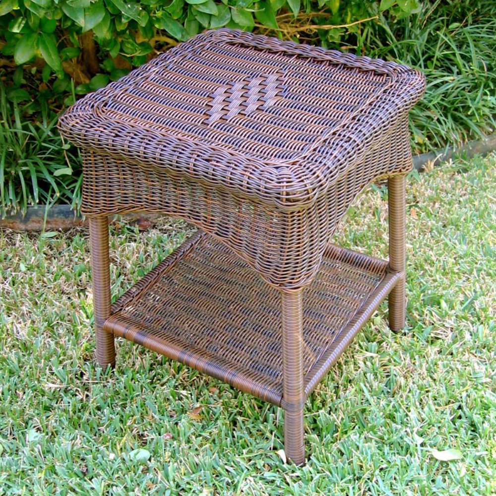 Maui Resin Wicker/ Steel Outdoor Side Table - Antique Moss