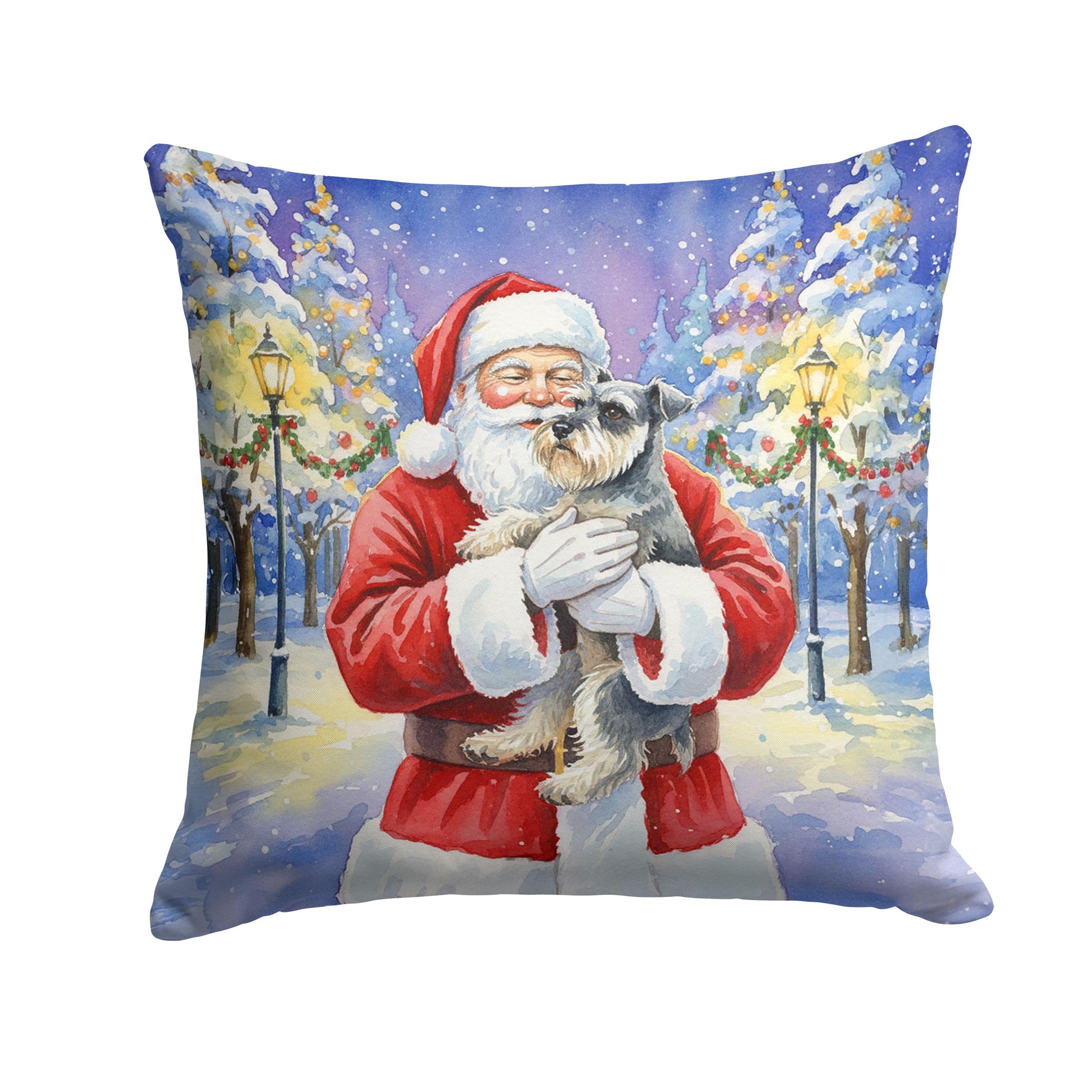Carolines Treasures Schnauzer with Santa Claus Throw Pillow Decorative Indoor Outdoor Accent Cushion for Couch, Bed or Patio, 18Hx18W