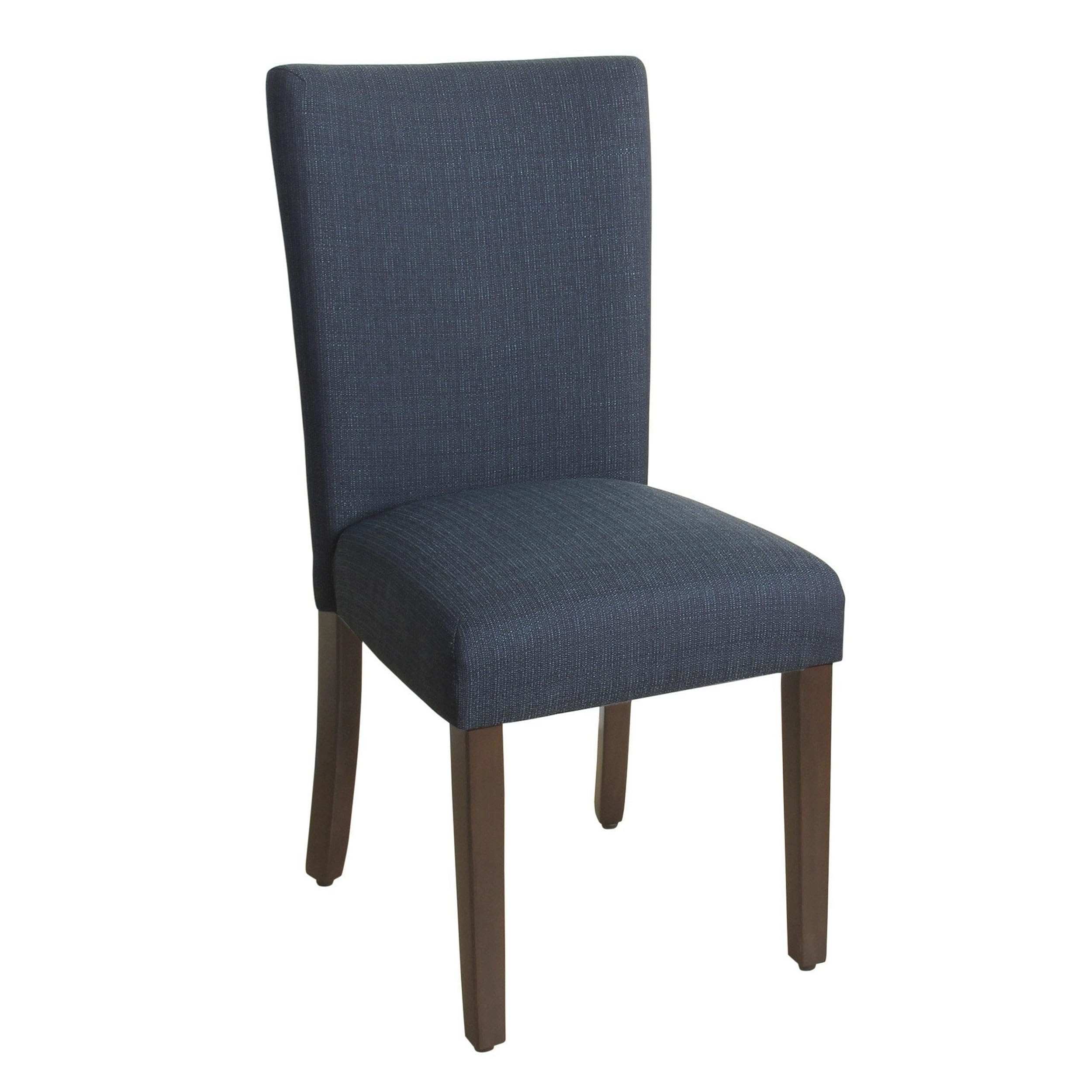 Fabric Upholstered Wooden Parson Dining Chair with Splayed Back, Navy Blue and Brown