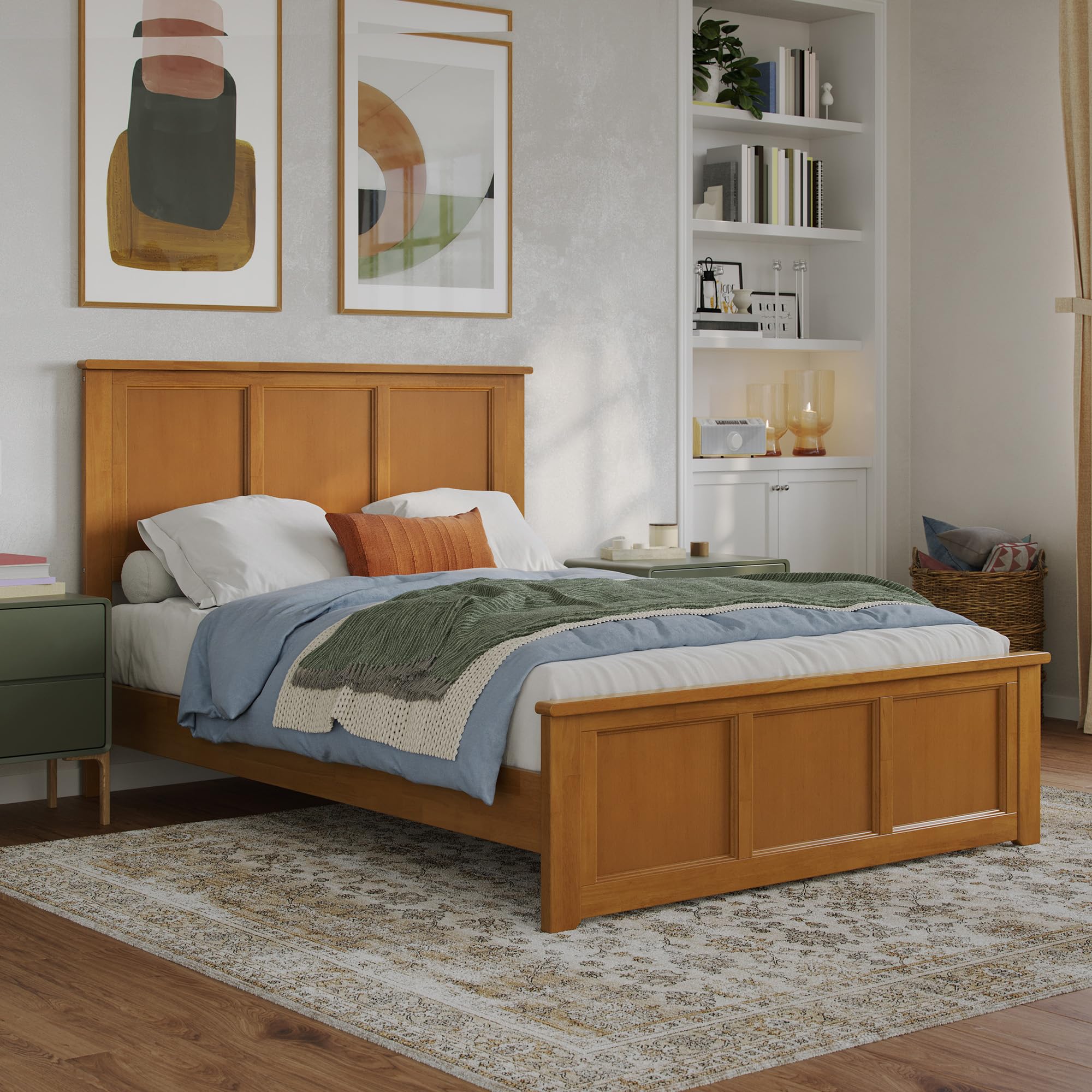 Charlotte Full Solid Wood Low Profile Platform Bed with Matching Footboard in Light Toffee