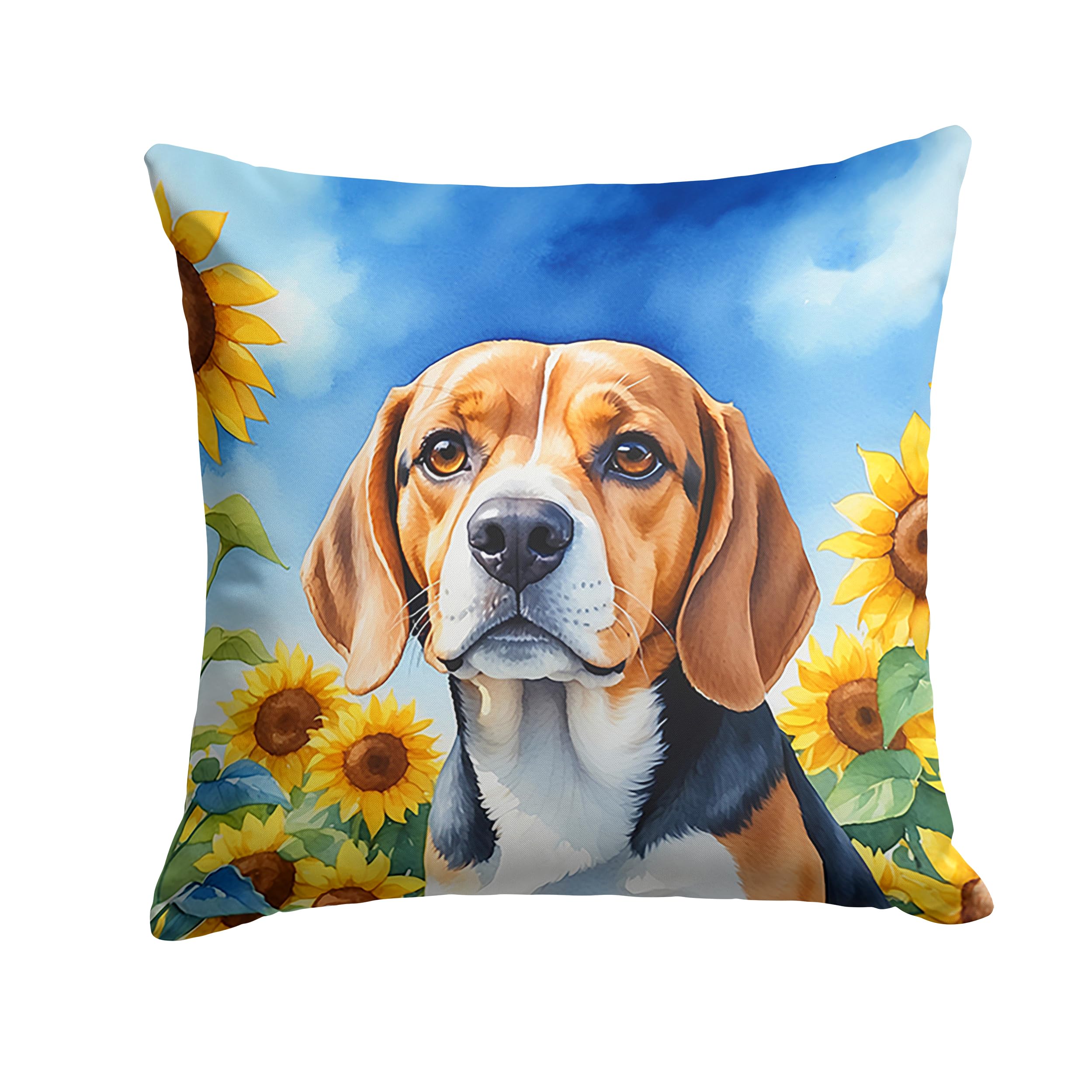 Carolines Treasures in Sunflowers Throw Pillow, 18Hx18W, Beagle 6019