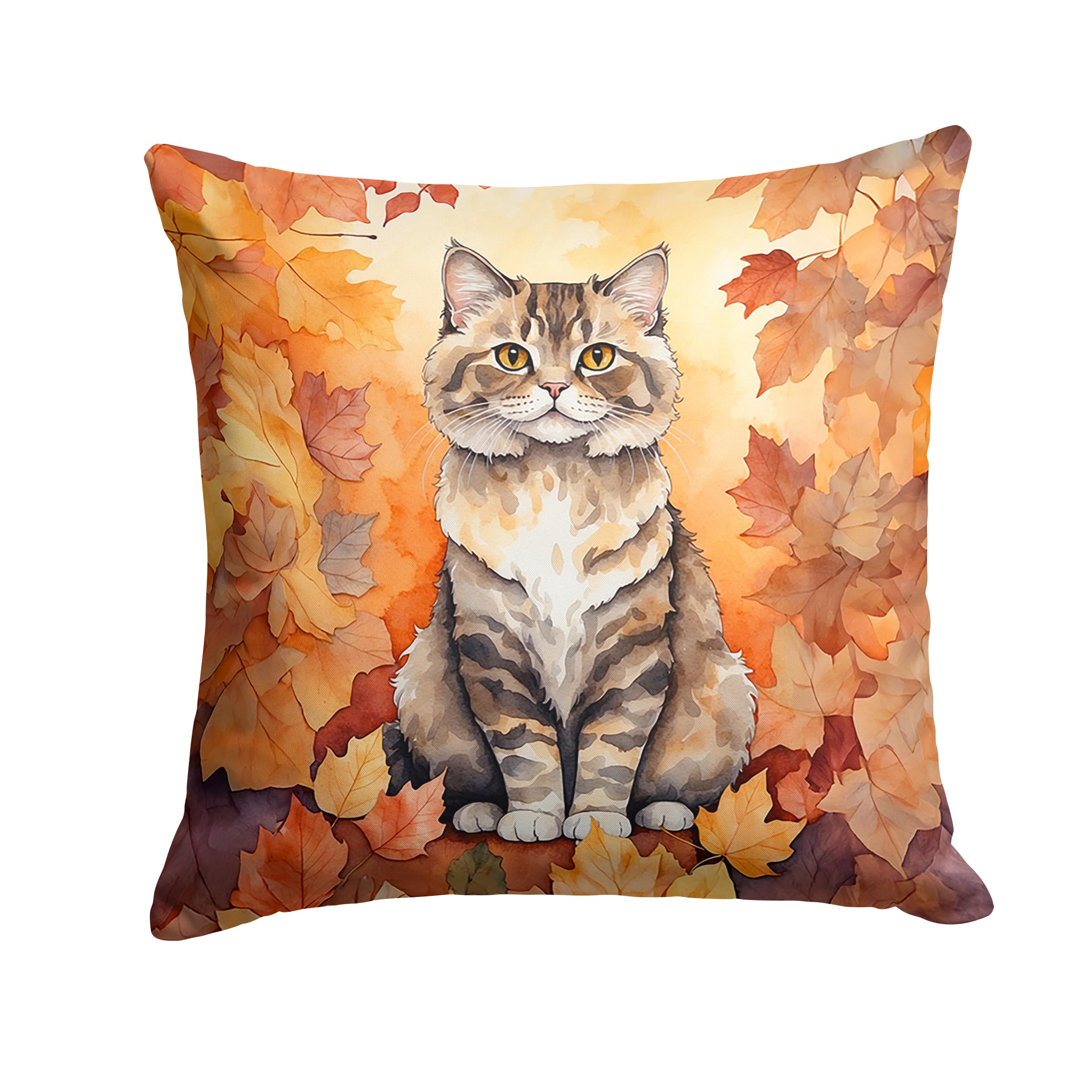 Carolines Treasures Selkirk Rex Cat in Fall Leaves Throw Pillow Machine Washable, Indoor Outdoor Decorative Pillow for Couch, Bed or Patio, 14Hx14W