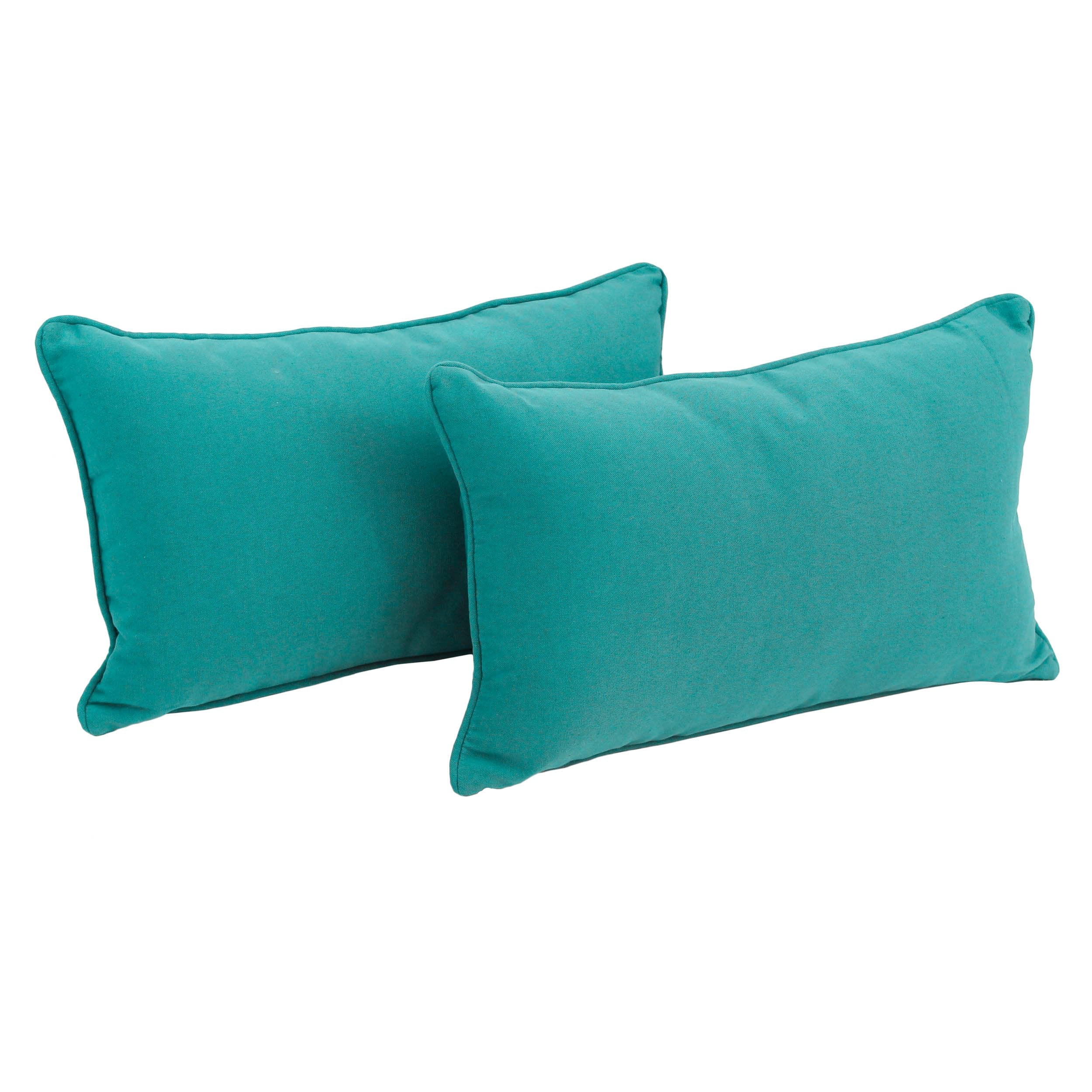 20-inch by 12-inch Double-corded Solid Twill Back Support Pillows with Inserts (Set of 2) - Aqua Blue