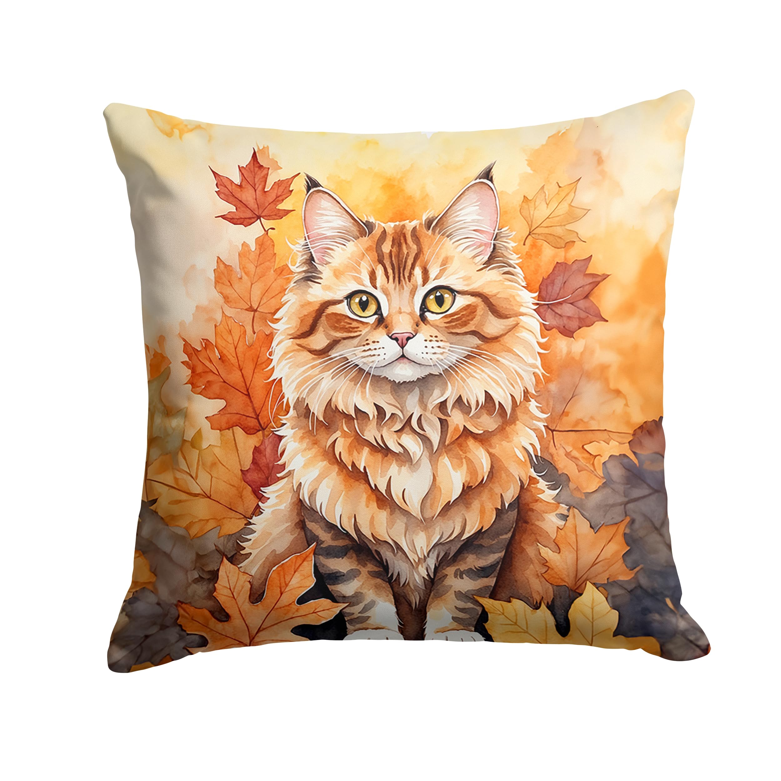 Carolines Treasures Skookum Cat in Fall Leaves Throw Pillow Machine Washable, Indoor Outdoor Decorative Pillow for Couch, Bed or Patio, 18Hx18W
