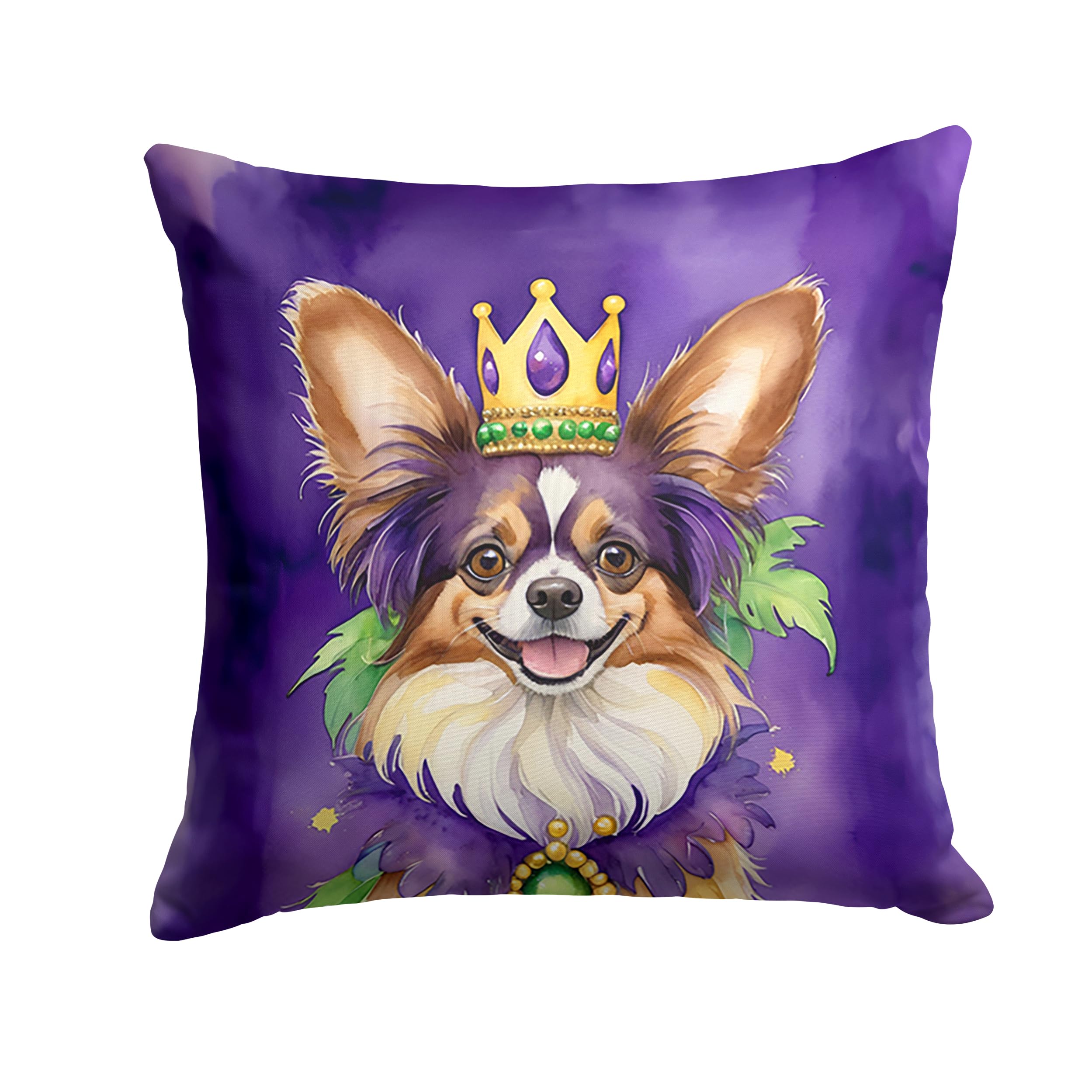 Carolines Treasures Papillon King of Mardi Gras Throw Pillow Machine Washable, Indoor Outdoor Decorative Pillow for Couch, Bed or Patio, 18Hx18W