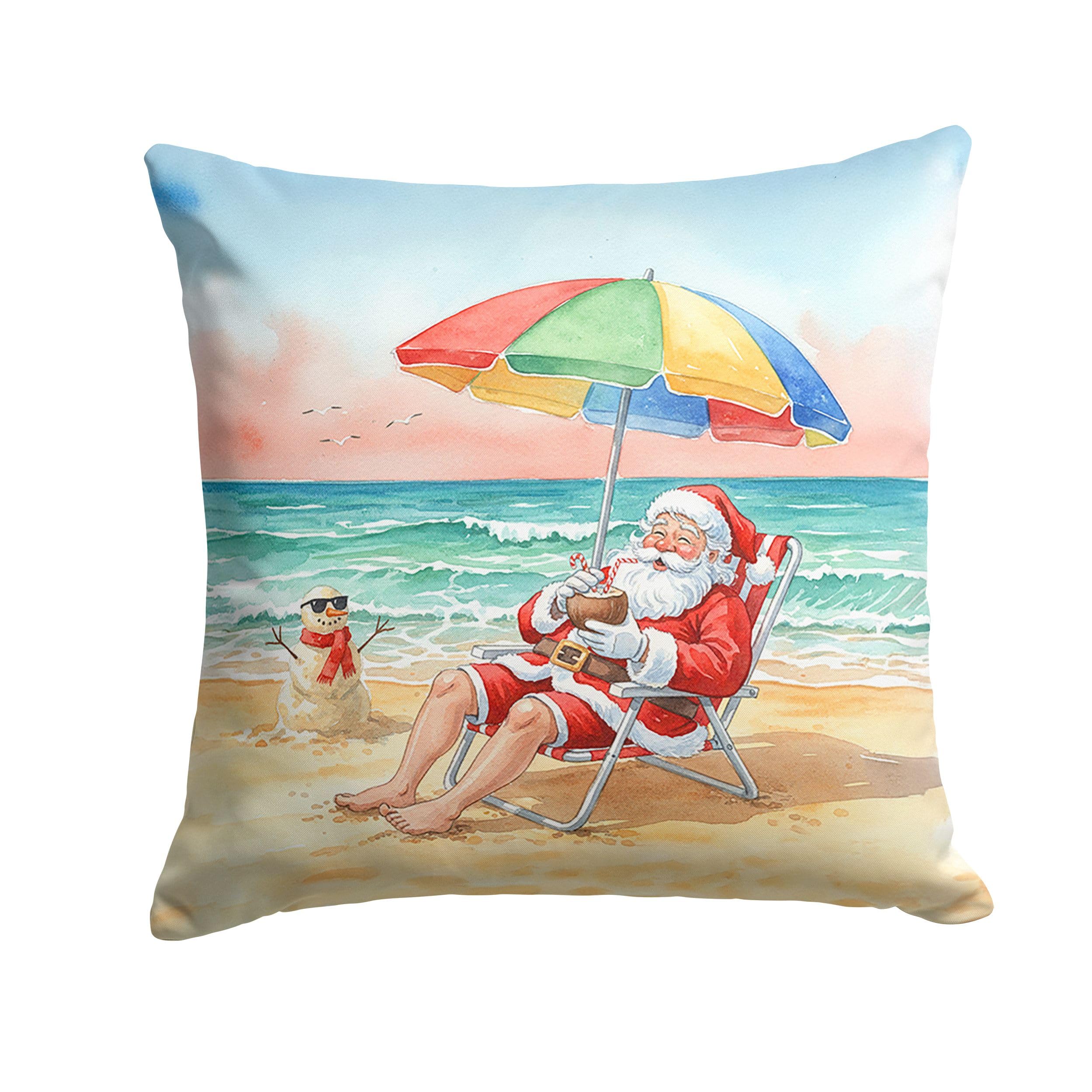 Carolines Treasures Santa Claus on The Beach Christmas Throw Pillow Decorative Indoor Outdoor Accent Cushion for Couch, Bed or Patio, 18Hx18W