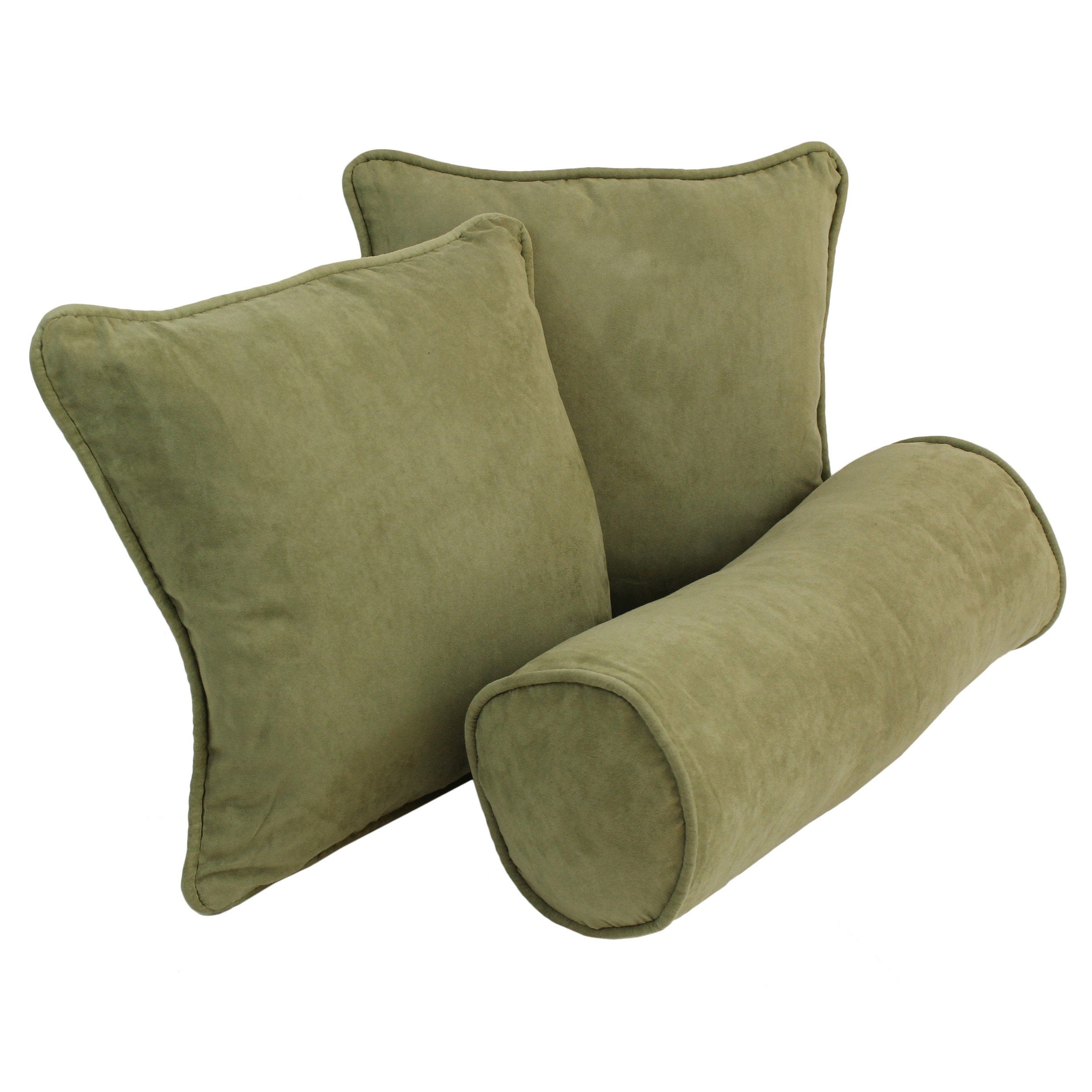 Double-corded Solid Microsuede Throw Pillows with Inserts (Set of 3) - Sage Green
