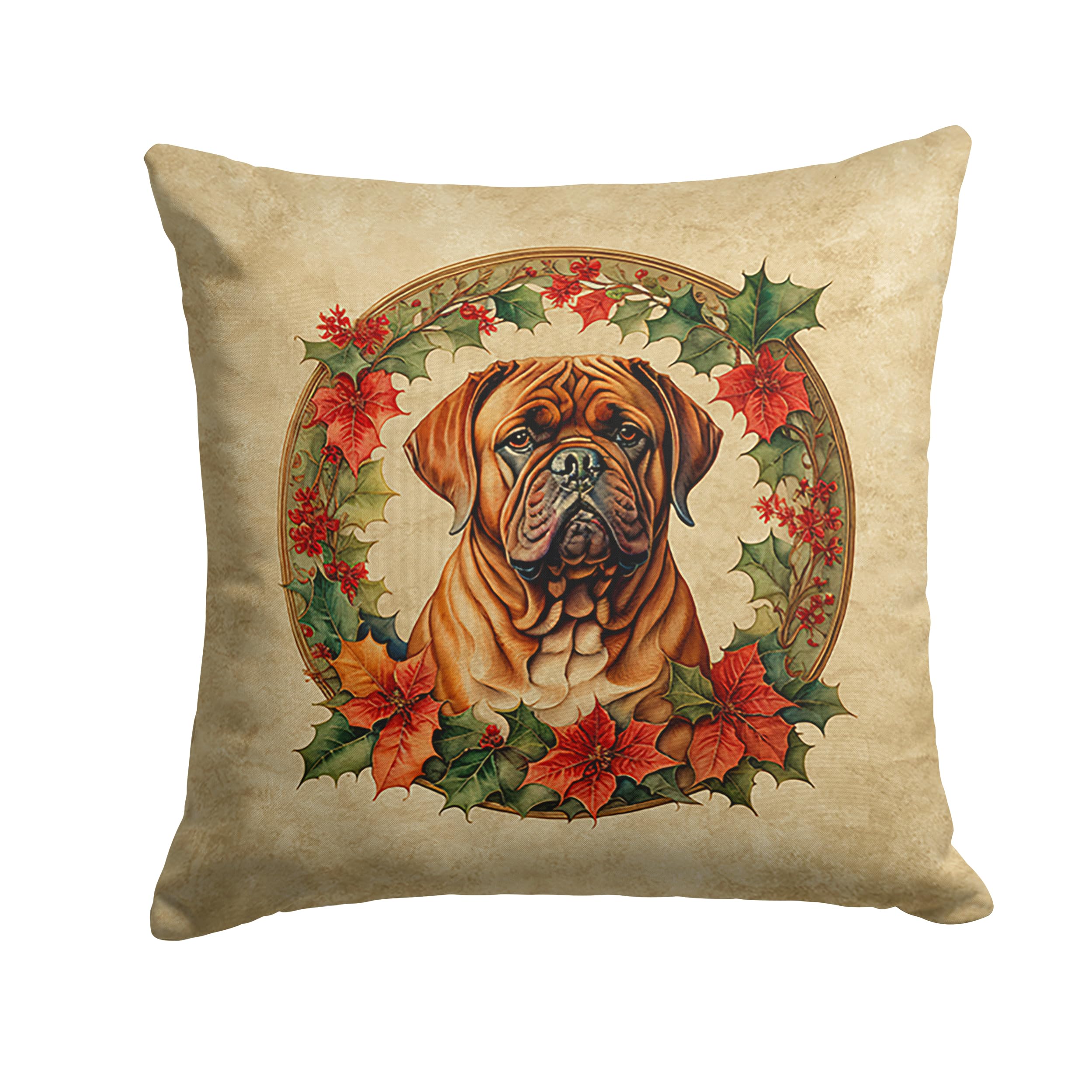 Dogue De Bordeaux Christmas Flowers Throw Pillow