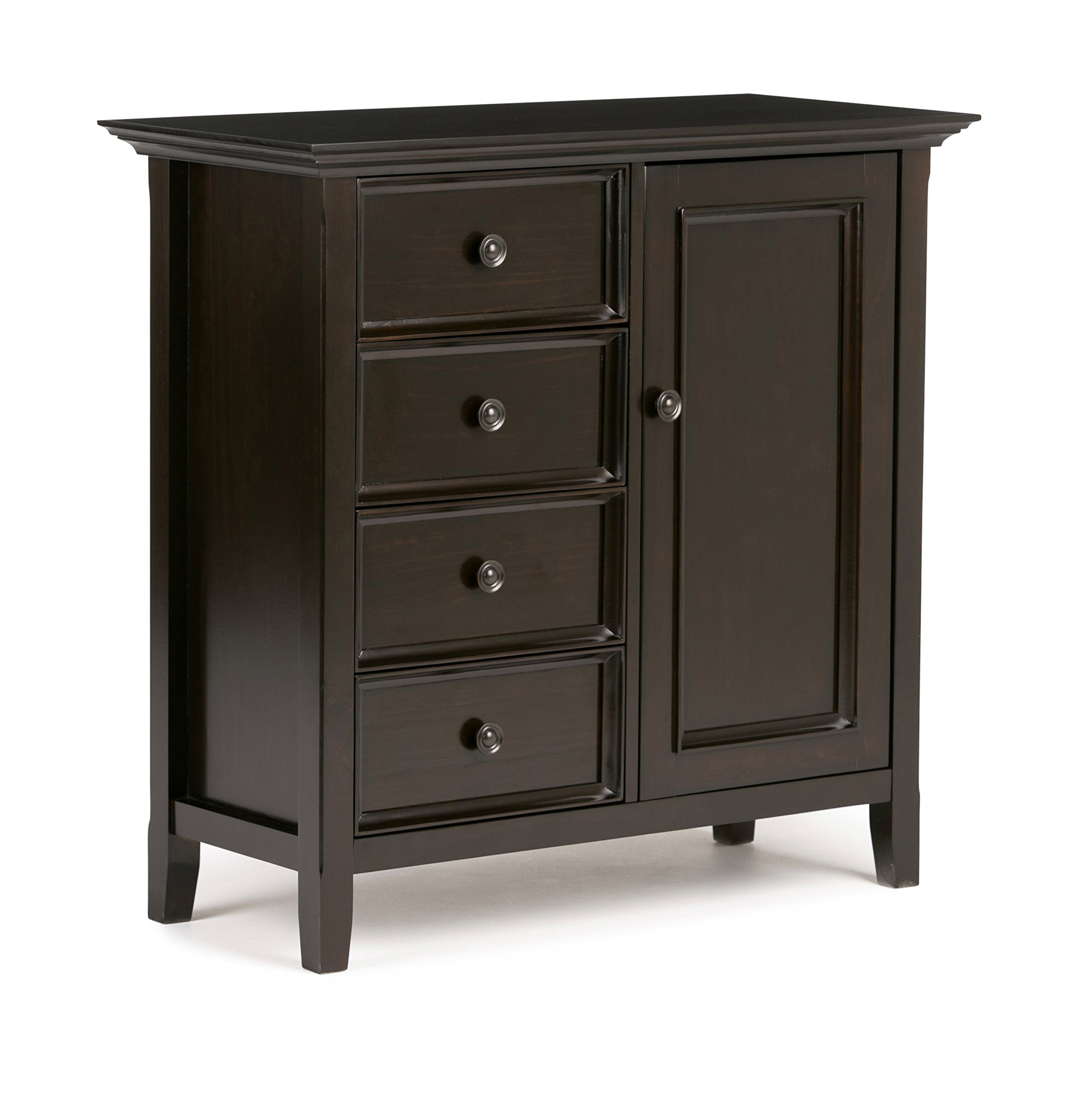 Simplihome Amherst Solid Wood 37 Inch Wide Transitional Medium Storage Cabinet In Hickory Brown For The Living Room, Entryway An