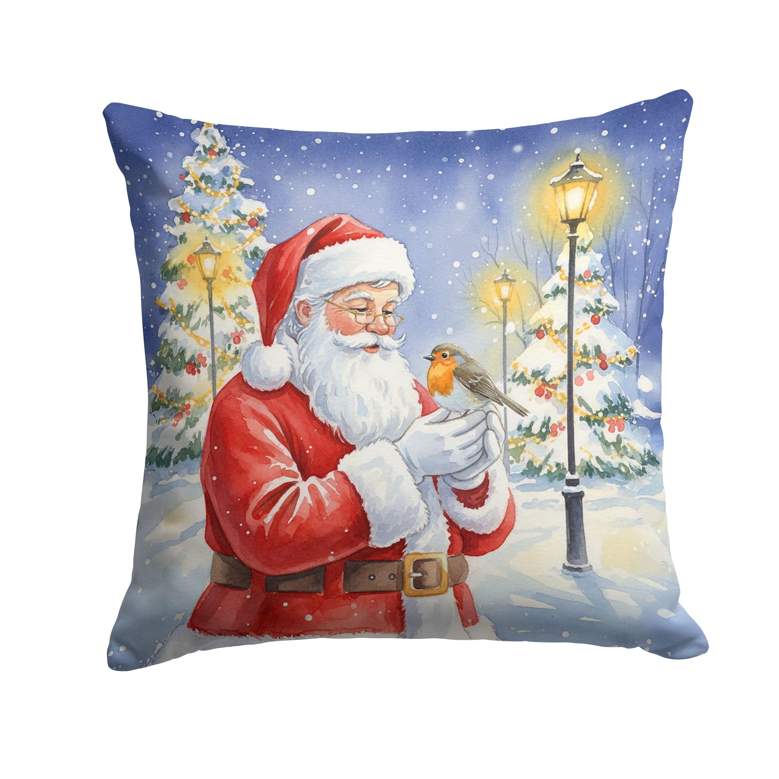 Carolines Treasures Robin with Santa Claus Throw Pillow Decorative Indoor Outdoor Accent Cushion for Couch, Bed or Patio, 18Hx18W