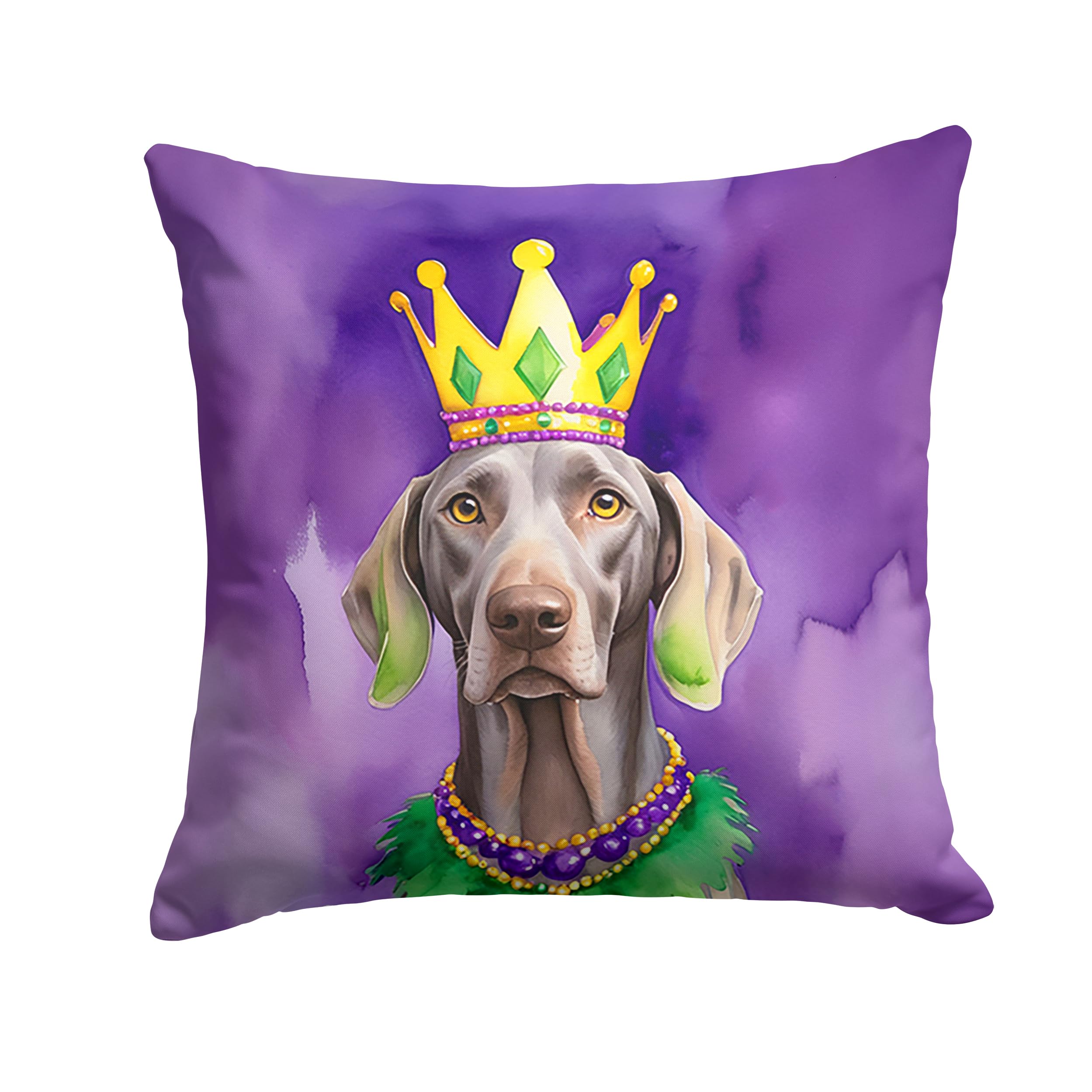 Carolines Treasures Weimaraner King of Mardi Gras Throw Pillow Machine Washable, Indoor Outdoor Decorative Pillow for Couch, Bed or Patio, 14Hx14W