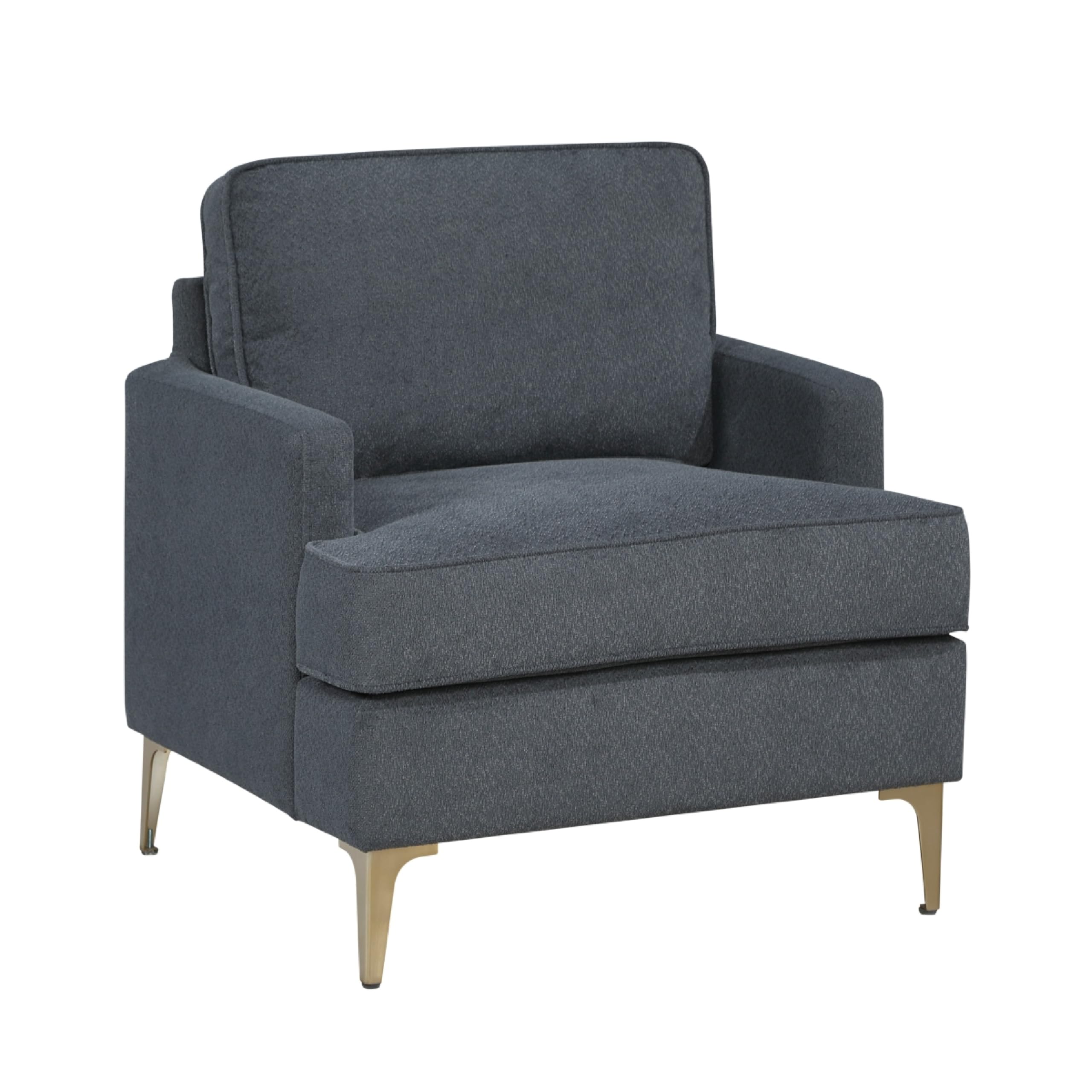 Cole Accent Chair, Dark Gray Chenille, Track Arms, Gold Metal Legs