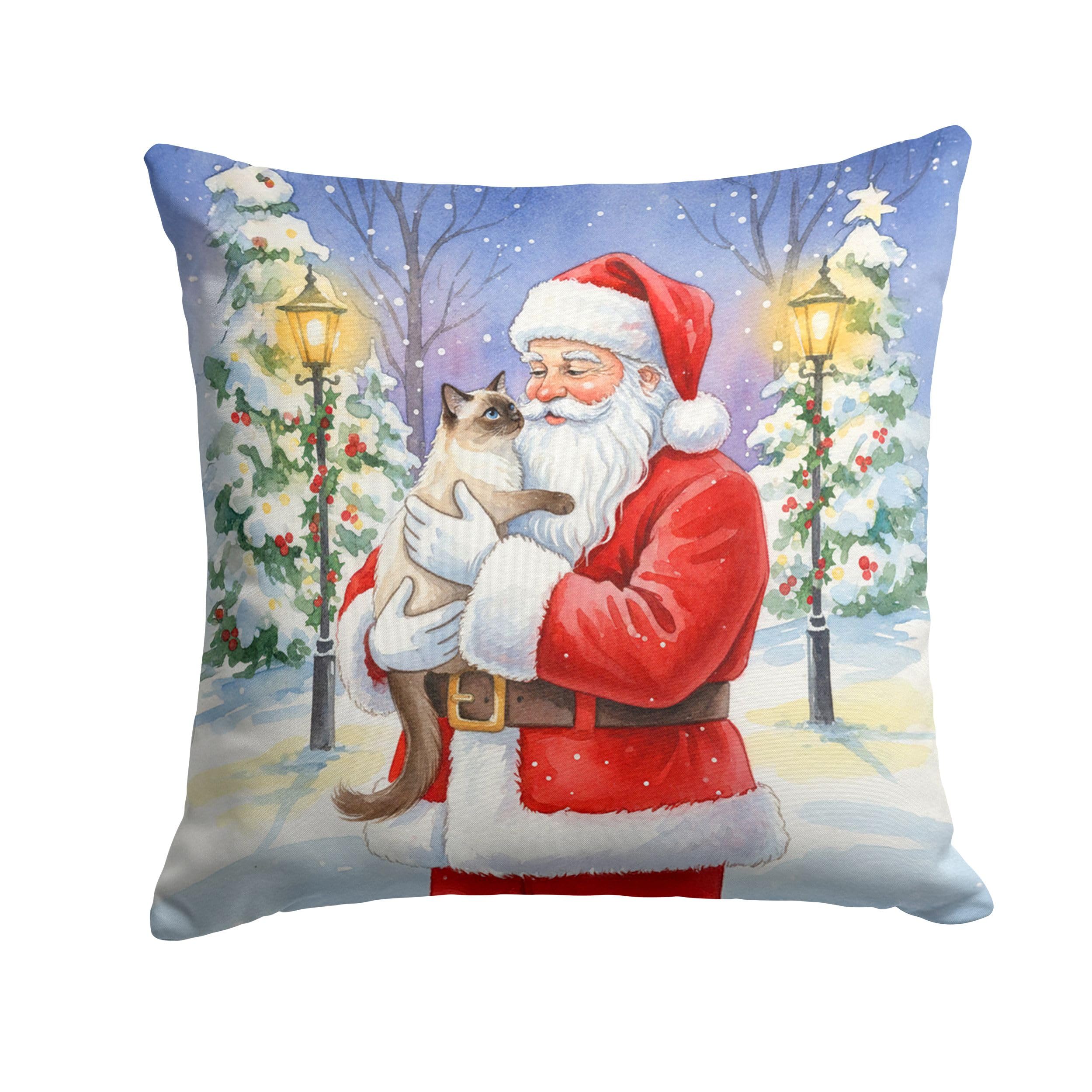 Carolines Treasures Balinese Cat with Santa Claus Throw Pillow Decorative Indoor Outdoor Accent Cushion for Couch, Bed or Patio, 18Hx18W