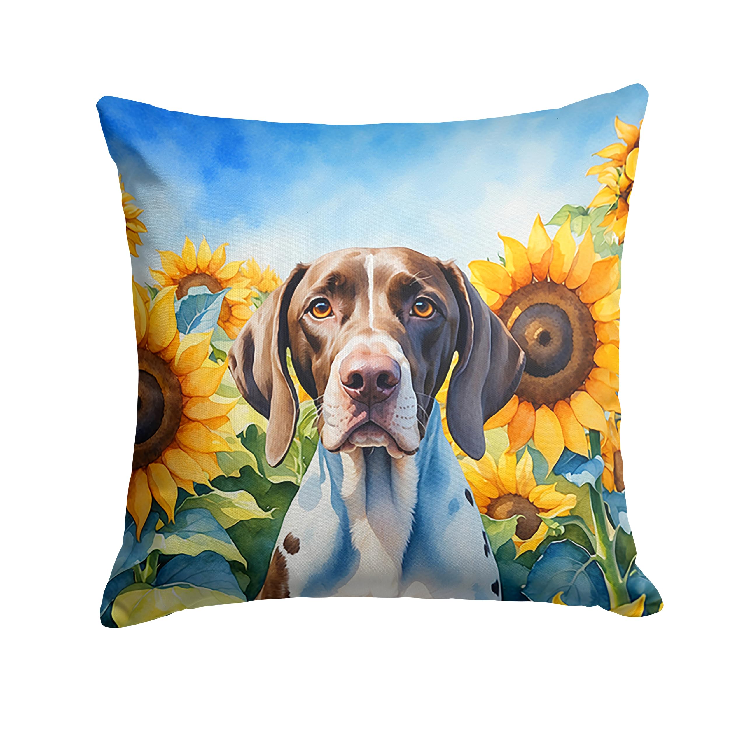 Pointer In Sunflowers Throw Pillow