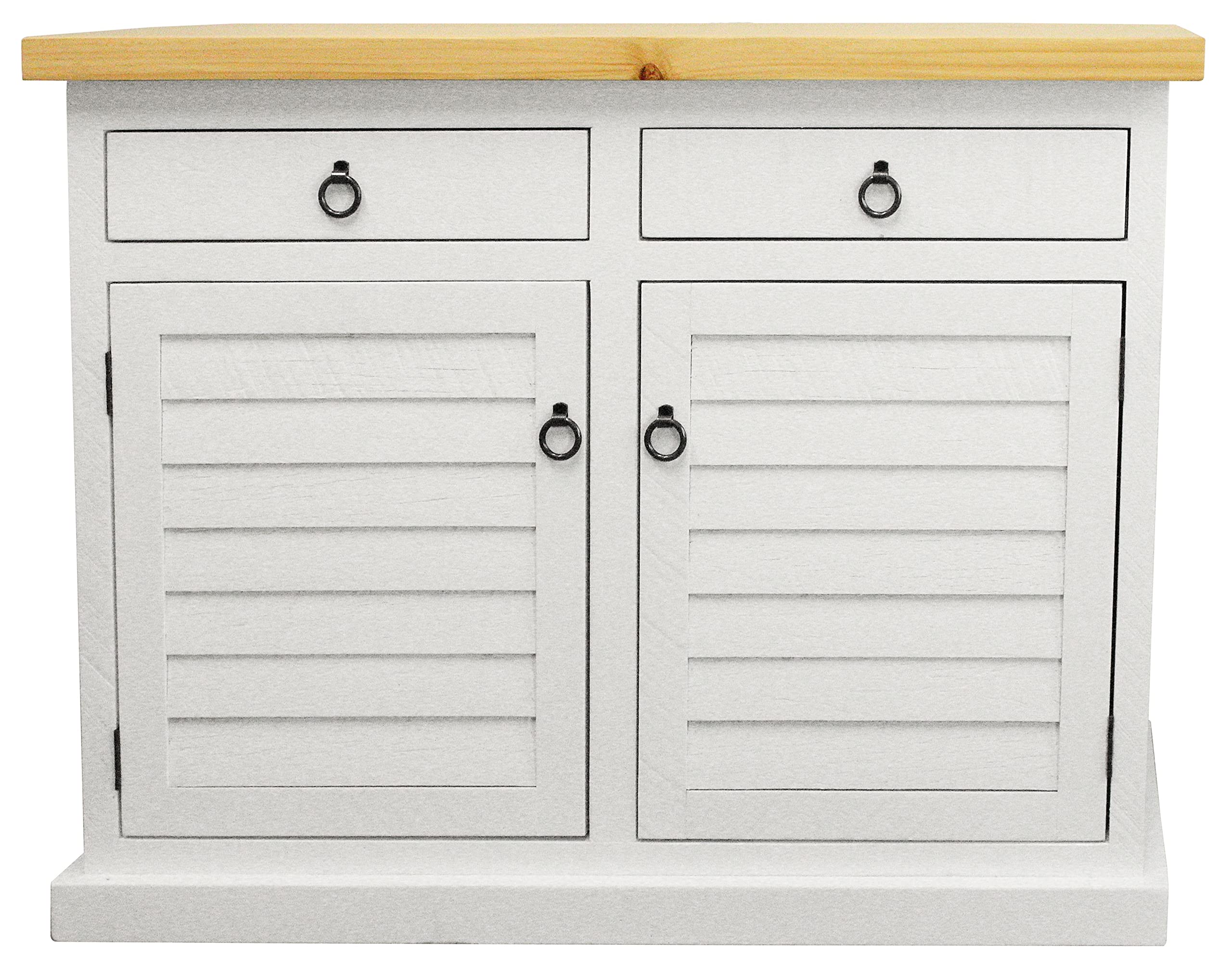 Rustic Shutter Door Kitchen Island in Bright White with Pine Top
