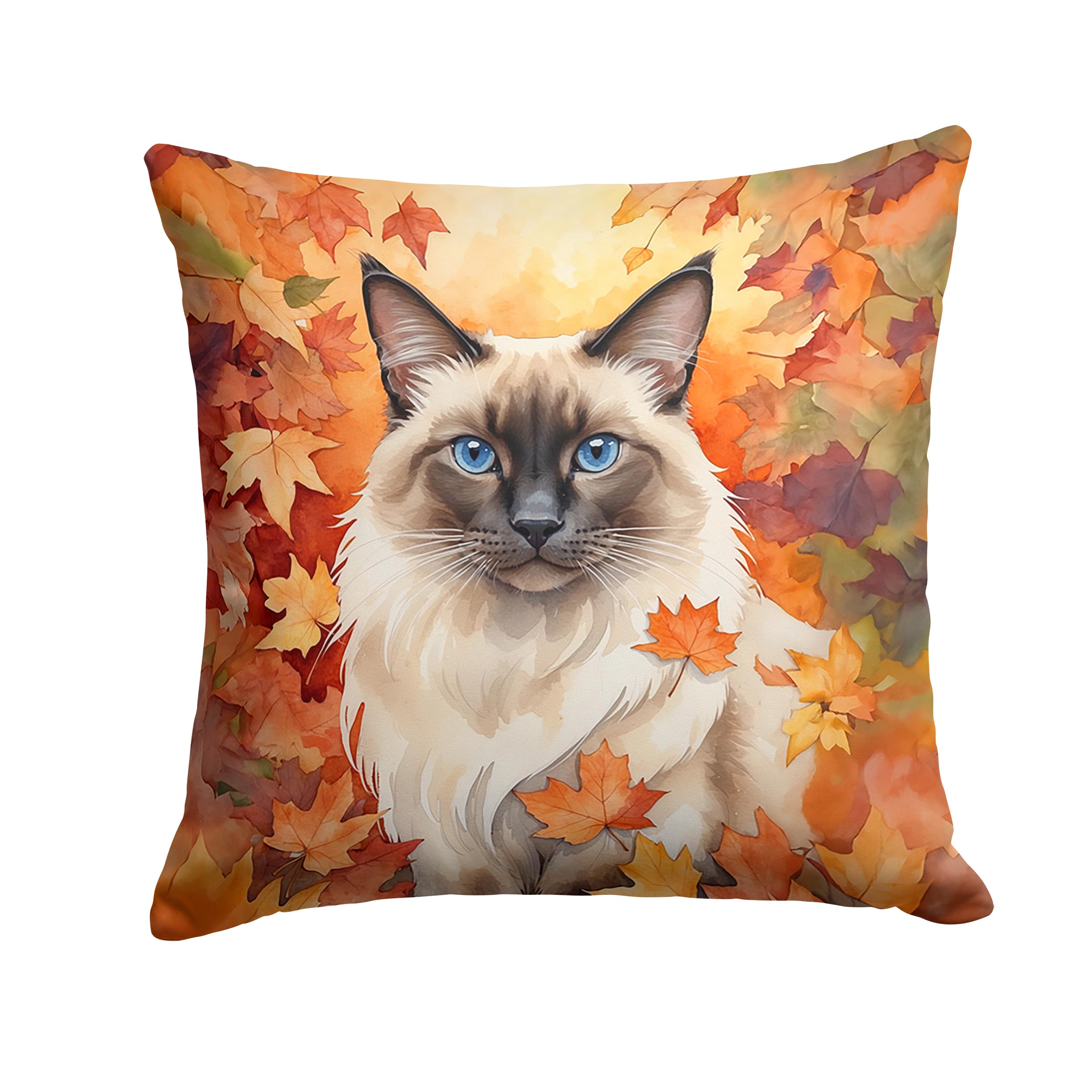 Carolines Treasures Balinese Cat in Fall Leaves Throw Pillow Machine Washable, Indoor Outdoor Decorative Pillow for Couch, Bed or Patio, 14Hx14W