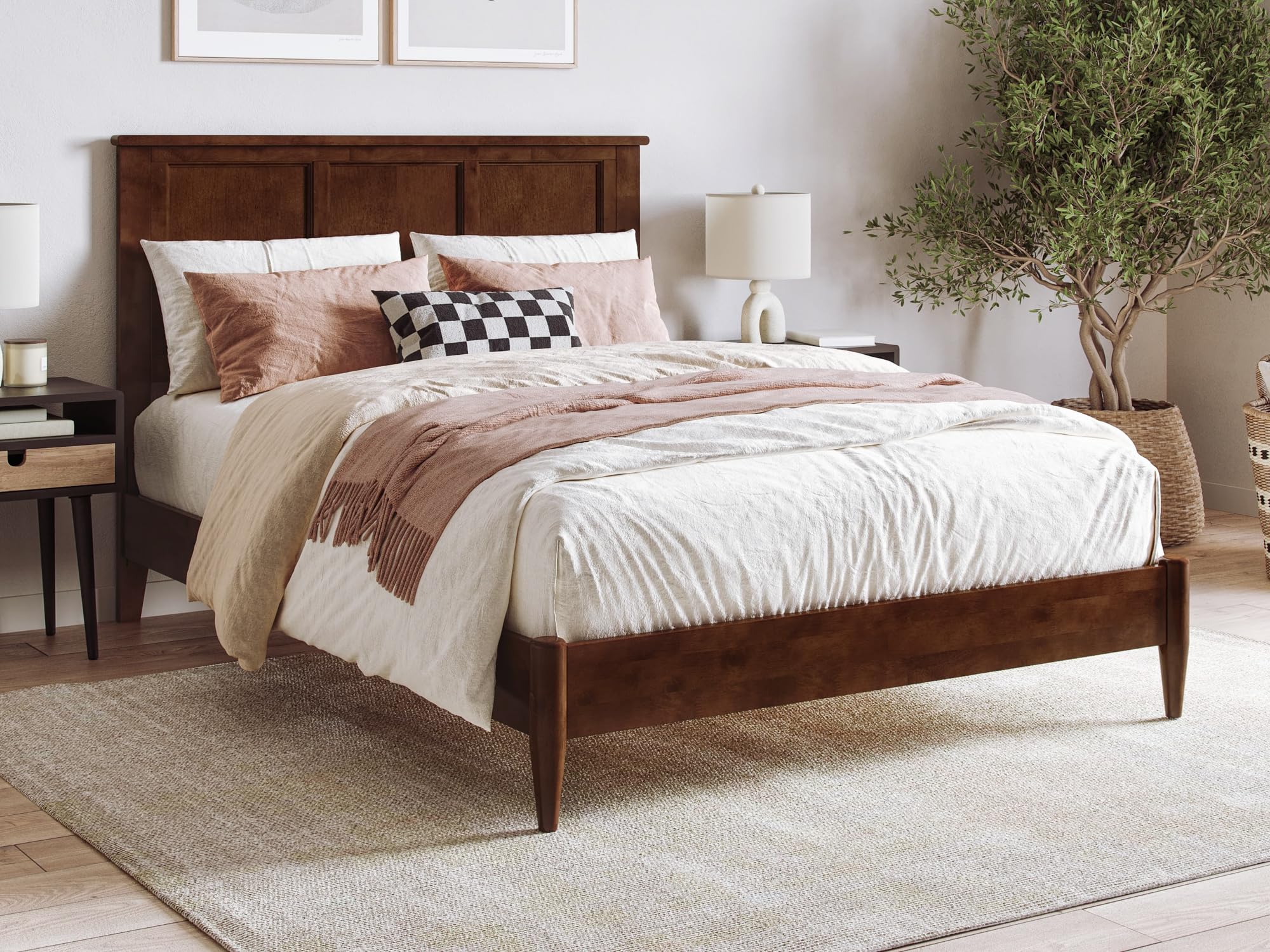 Charlotte Full Solid Wood Low Profile Platform Bed in Walnut
