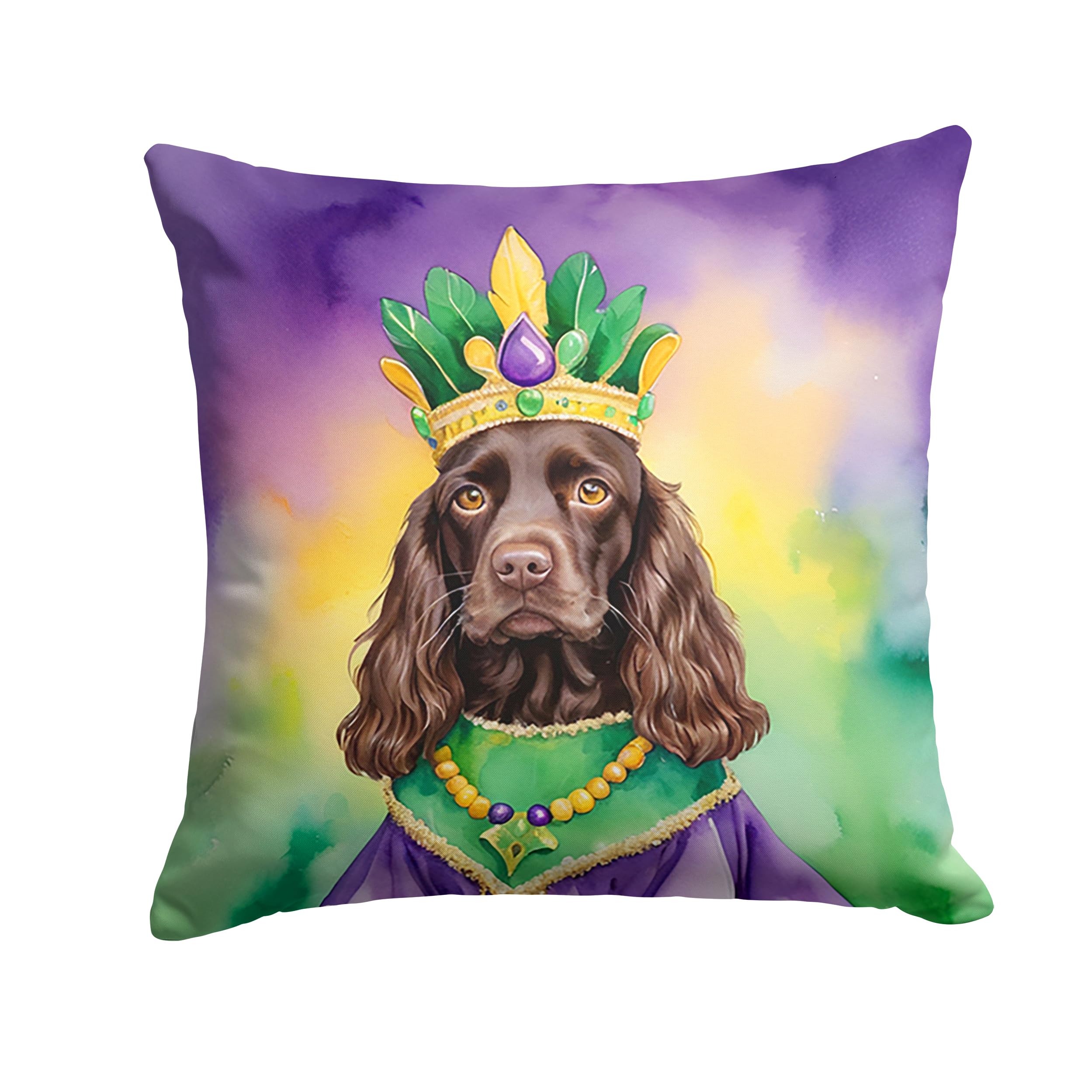 Carolines Treasures Boykin Spaniel King of Mardi Gras Throw Pillow Machine Washable, Indoor Outdoor Decorative Pillow for Couch, Bed or Patio, 18Hx18W