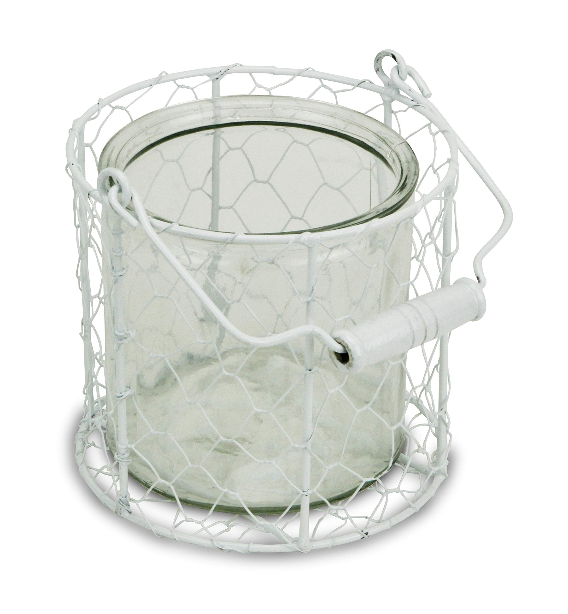Belen Round Glass Jar in White Wire Basket - Large