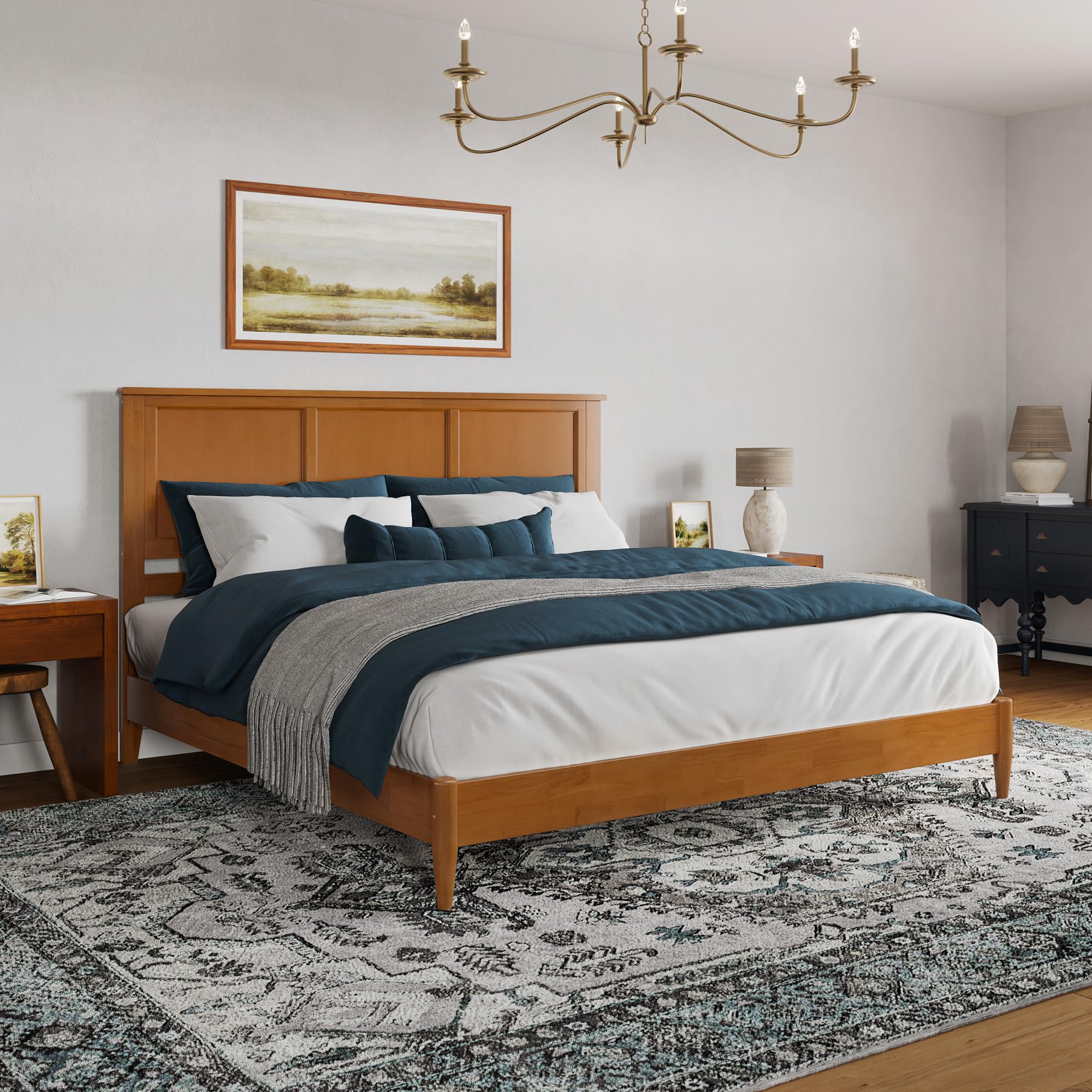 Charlotte King Solid Wood Low Profile Platform Bed in Light Toffee