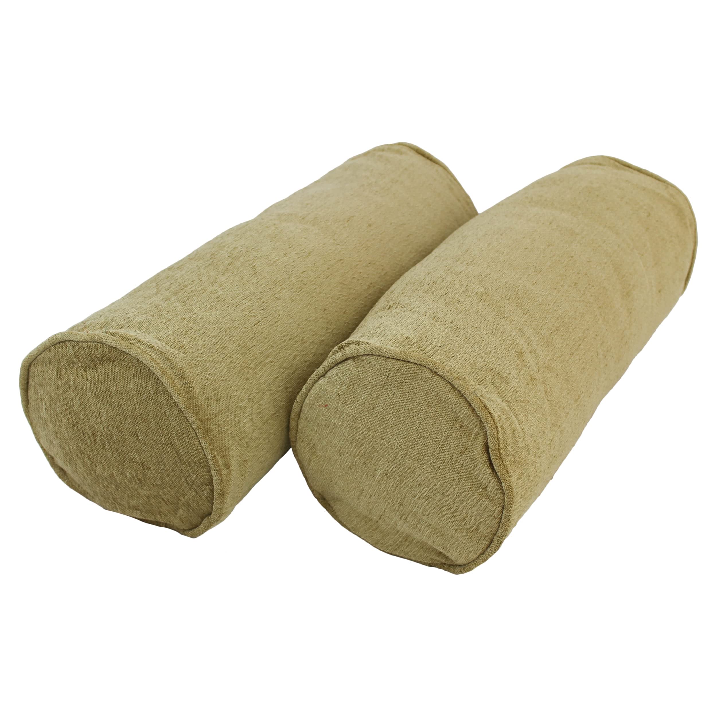 20-inch by 8-inch Double-corded Patterned Jacquard Chenille Bolster Pillows with Inserts (Set of 2) - Macaroon