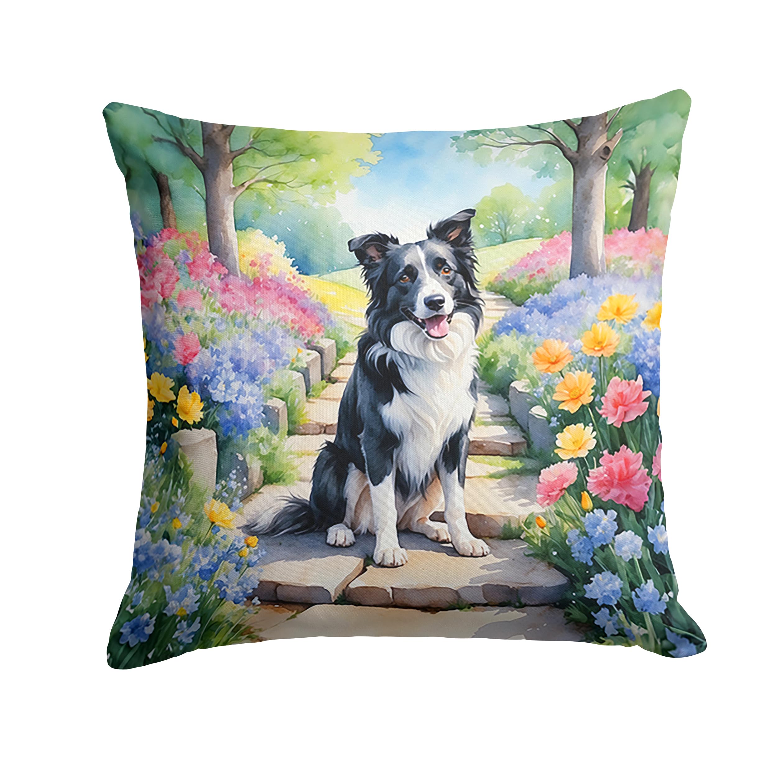 Border Collie Spring Path Throw Pillow