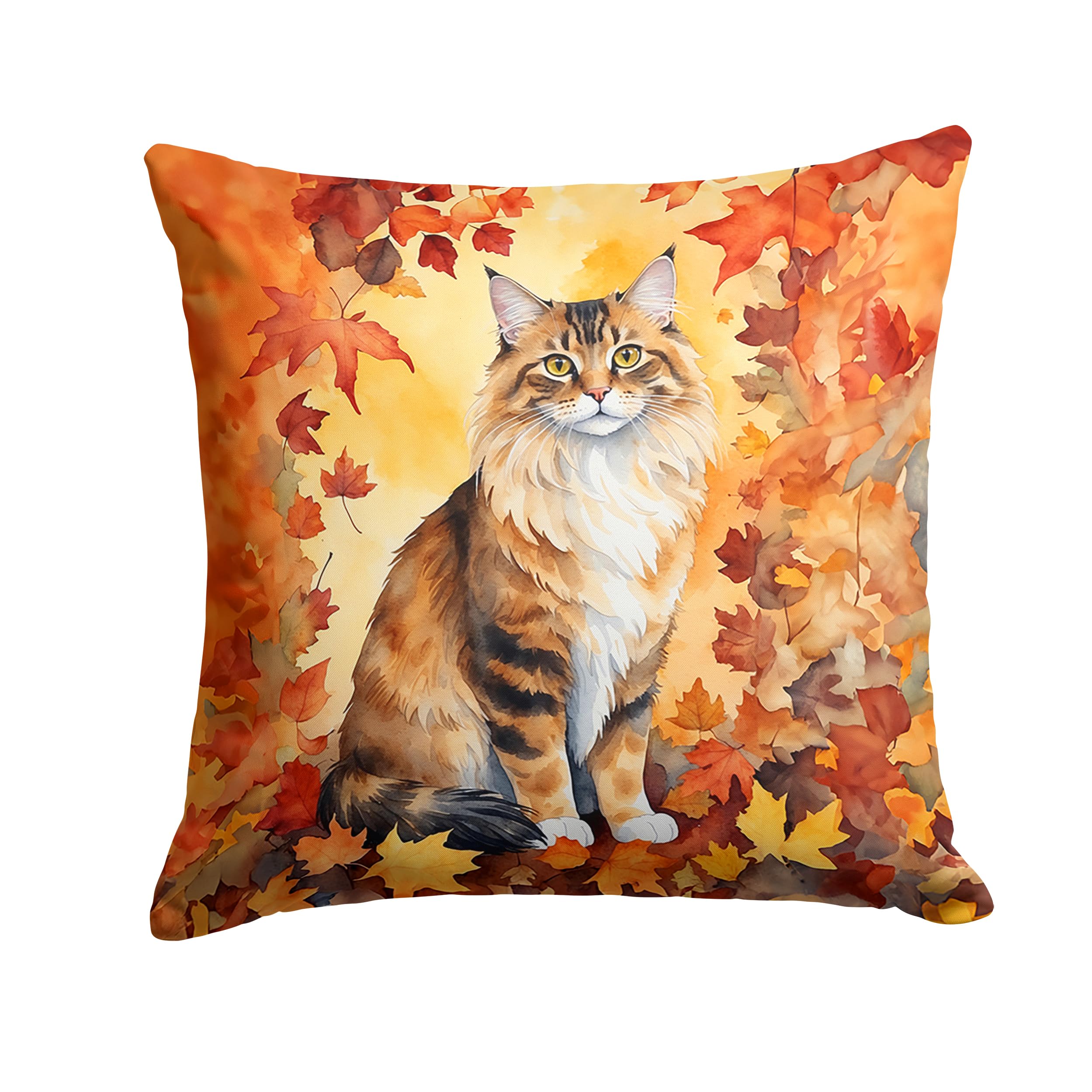 Carolines Treasures Cymric Cat in Fall Leaves Throw Pillow Machine Washable, Indoor Outdoor Decorative Pillow for Couch, Bed or Patio, 18Hx18W
