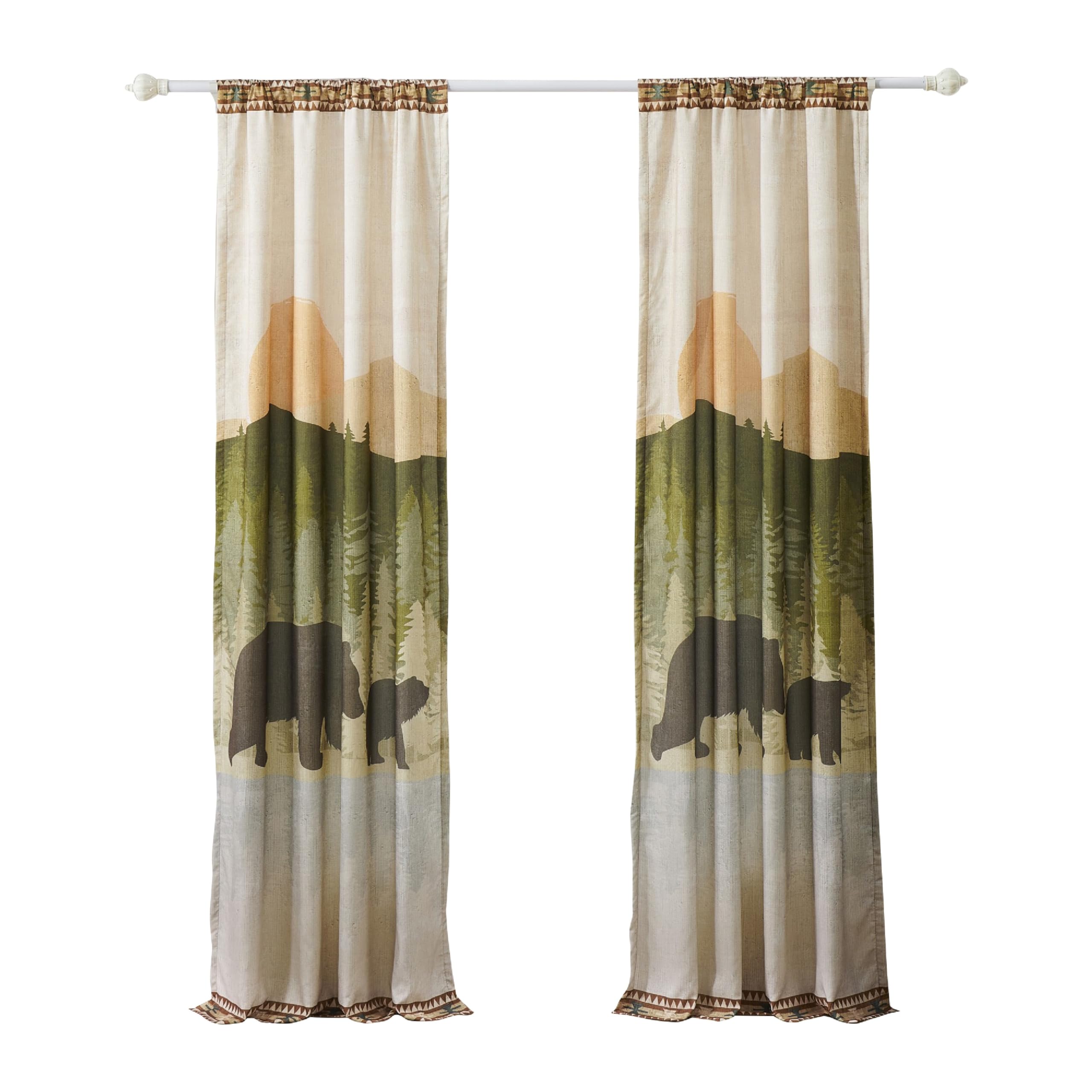 Loso 2 Panel Curtain Set, Microfiber, Soft White Green Floral Pattern