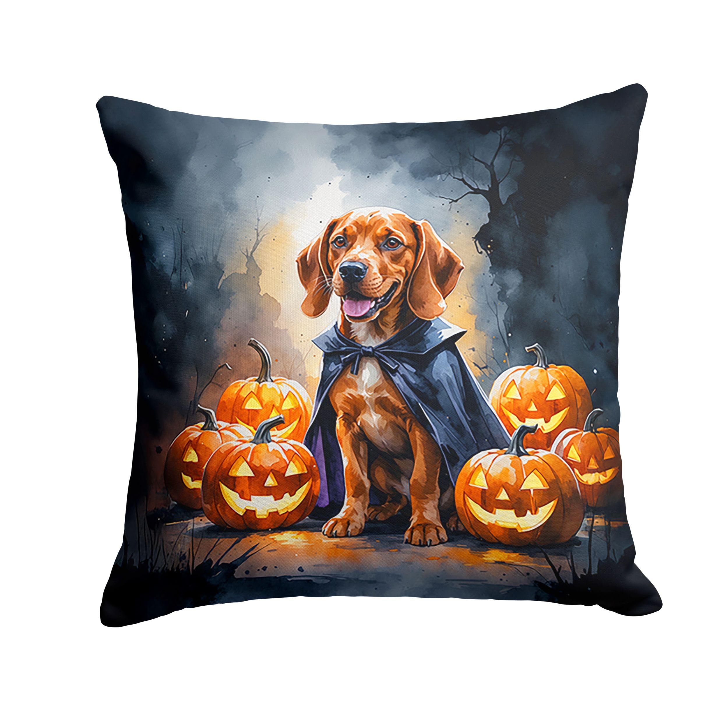 Carolines Treasures Vizsla Puppy Halloween Throw Pillow Machine Washable, Indoor Outdoor Decorative Pillow for Couch, Bed or Patio, 14Hx14W