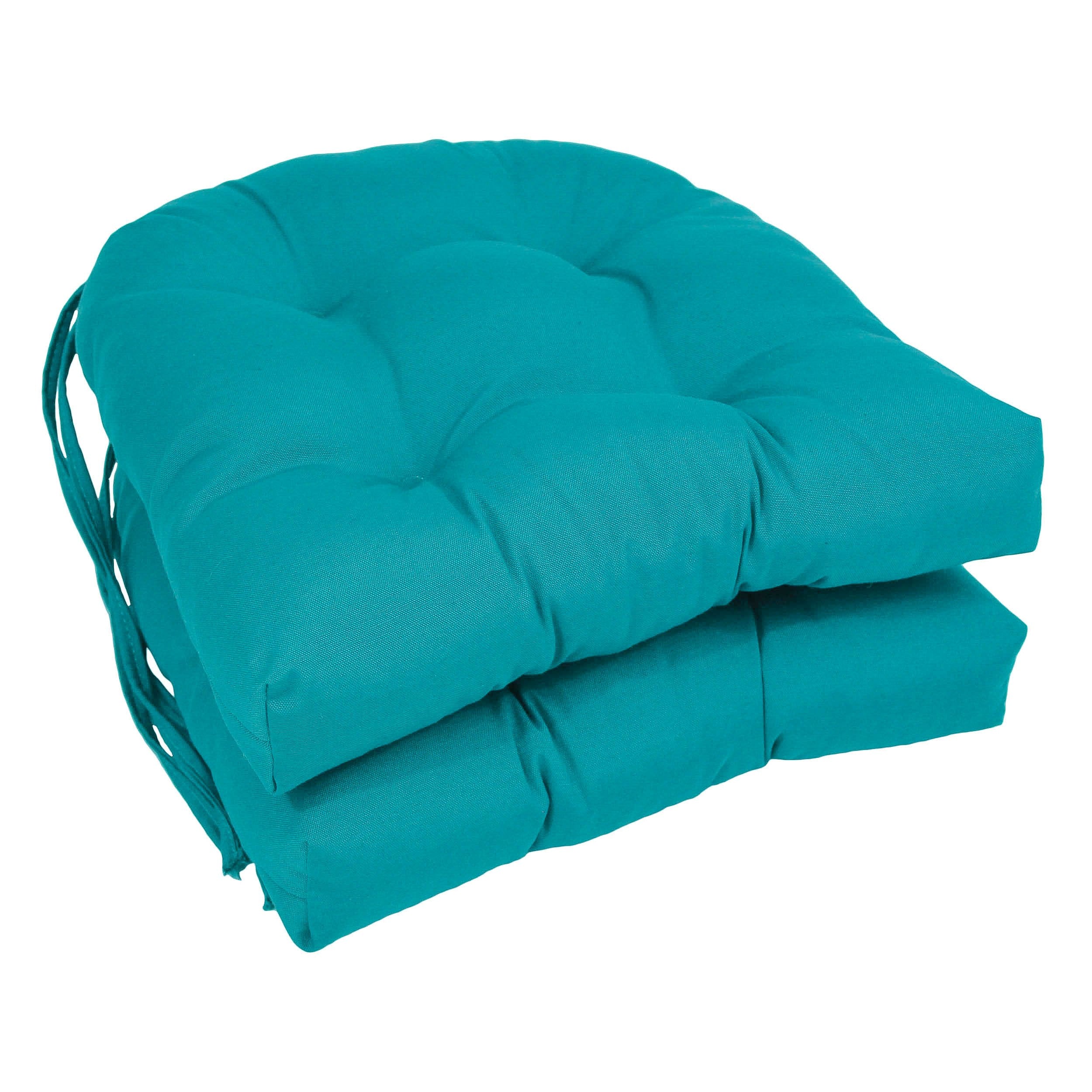 16-inch Solid Twill U-shaped Tufted Chair Cushions (Set of 2) - Aqua Blue