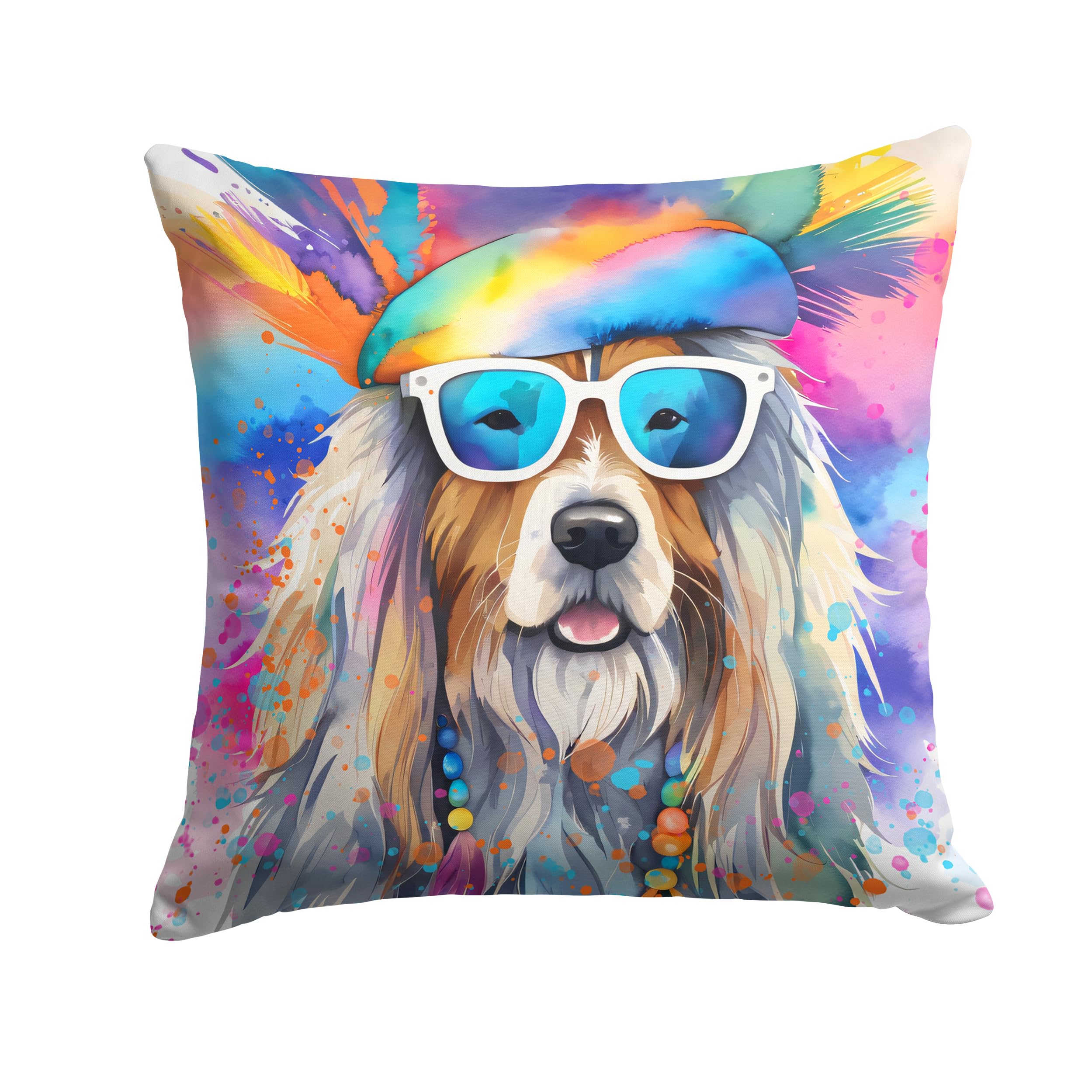 Bearded Collie Hippie Dawg Throw Pillow