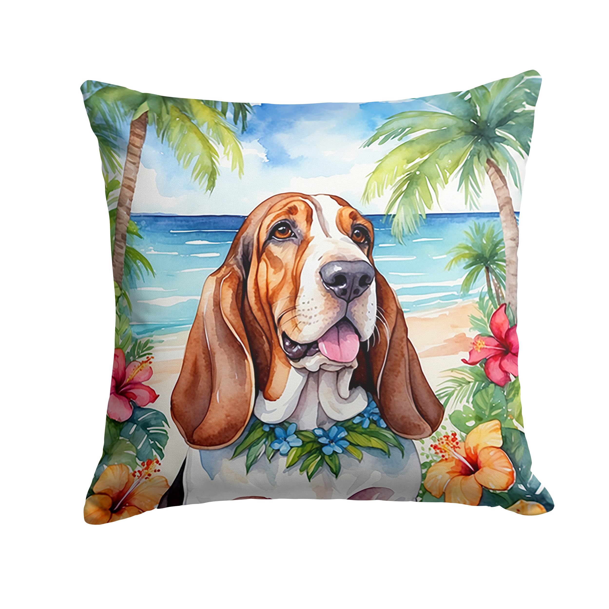 Carolines Treasures Luau Party Decorative Throw Pillow, 18Hx18W, Basset Hound 6361