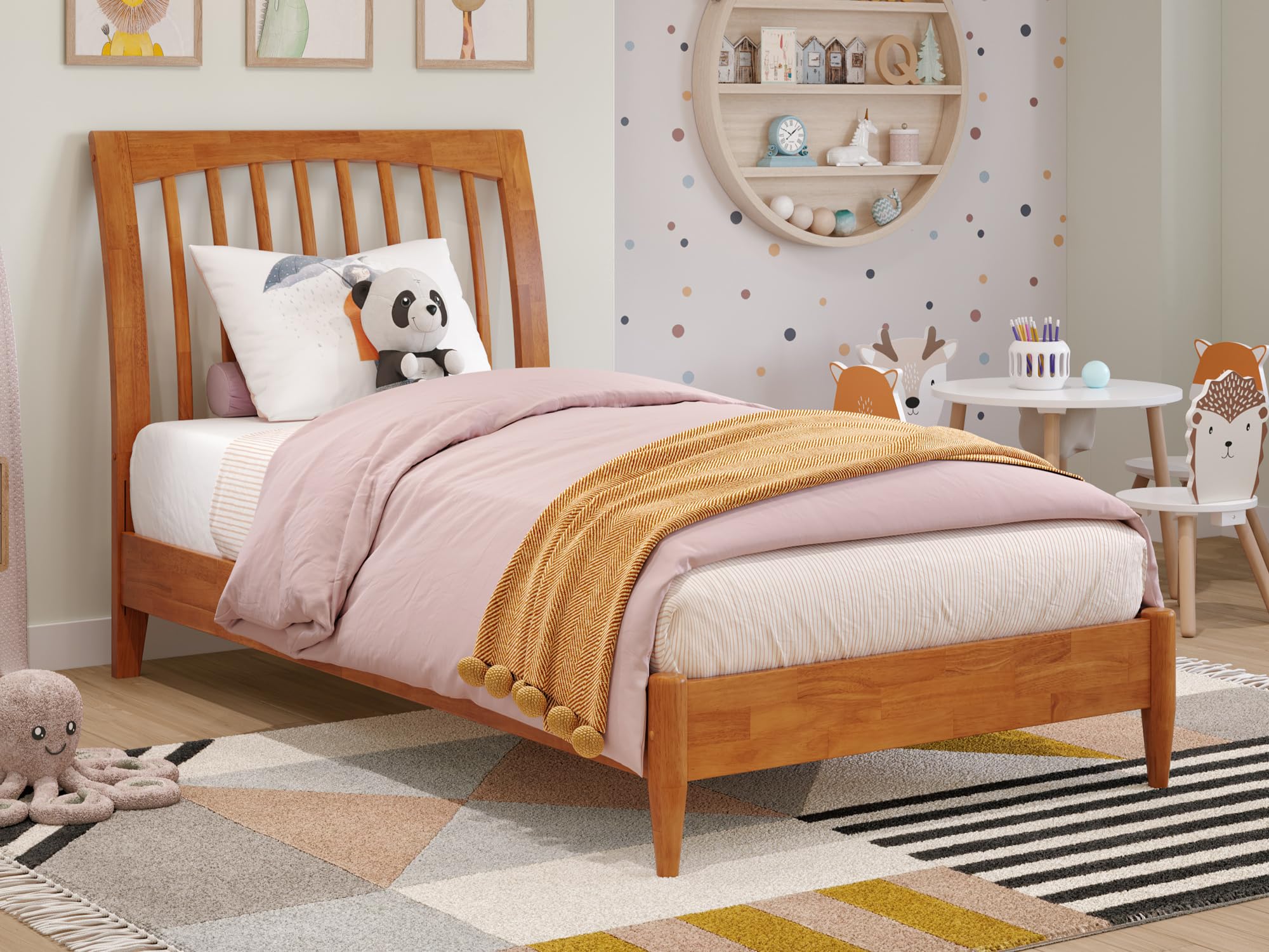 Orleans Twin Solid Wood Low Profile Sleigh Platform Bed in Light Toffee